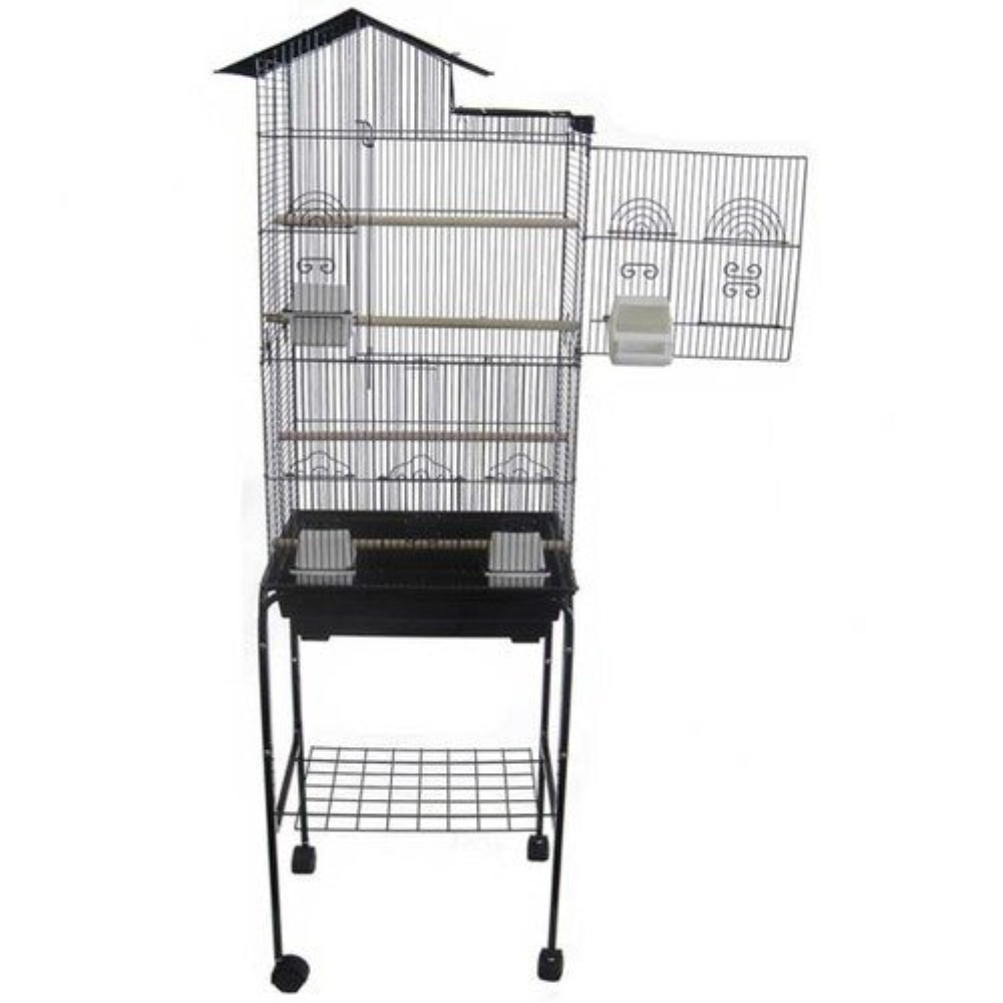 6894 3/8' Bar Spacingtall Villa Top Small Bird Cage With Stand - 18'X14' In Black