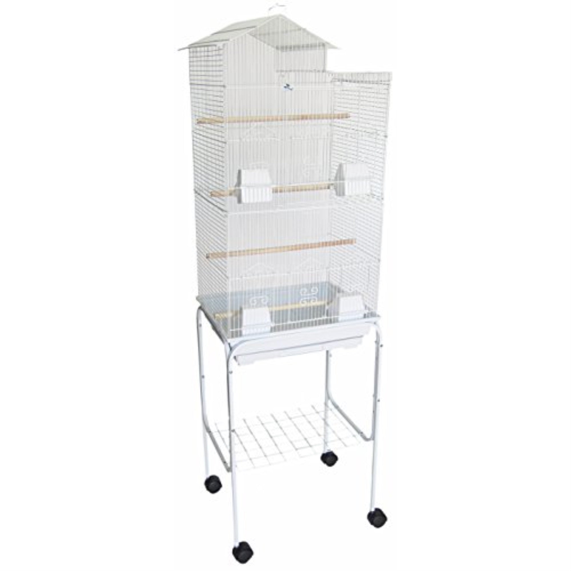 6894 3/8' Bar Spacing Tall Villa Top Small Bird Cage With Stand - 18'X14' In White