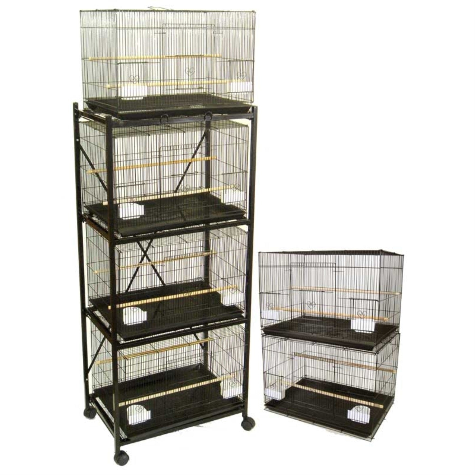 Lot Of 6 Small Breeding Cages With One 4 Tie Stand - Black
