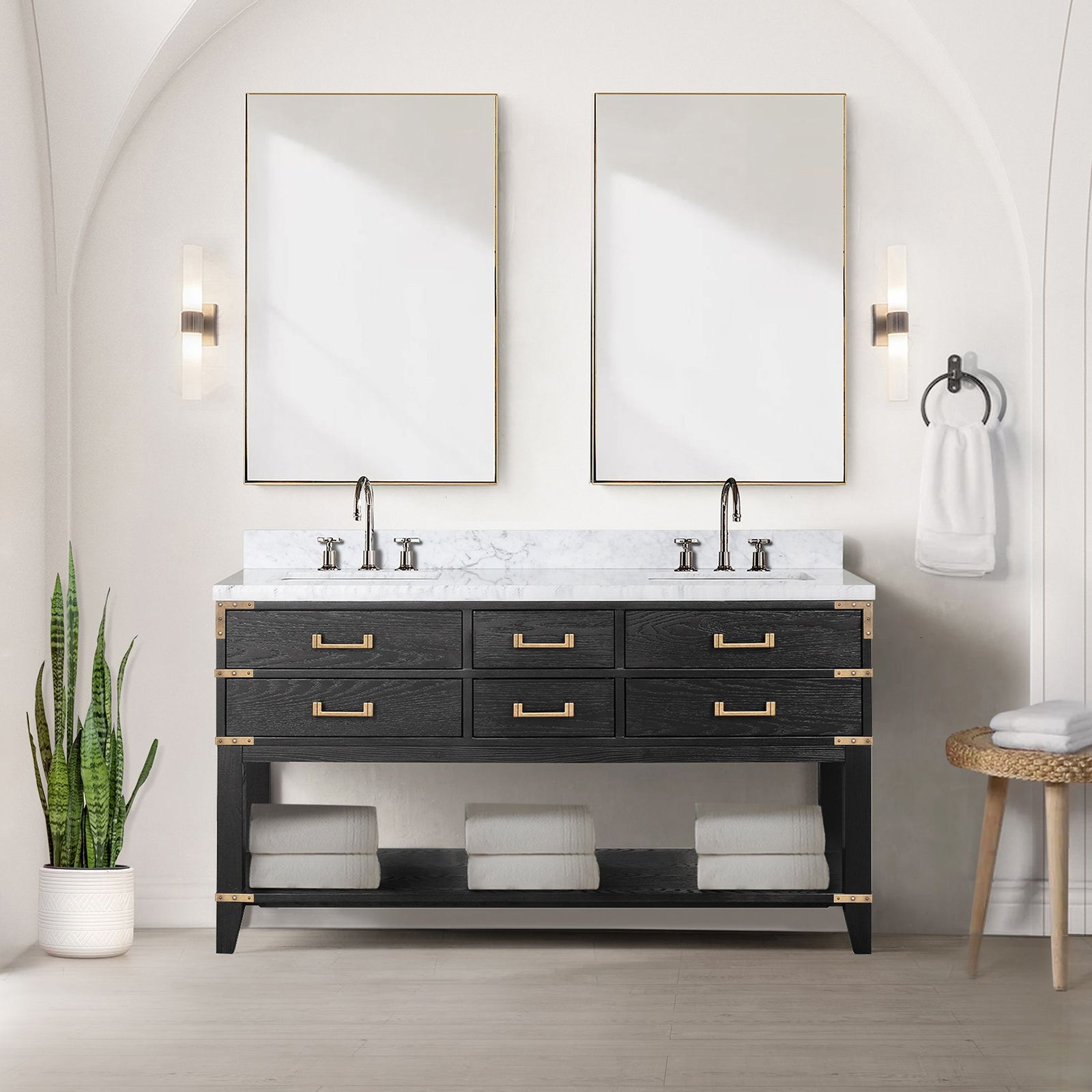 Black Oak Double Bath Vanity 60 in. W x 22 in. D