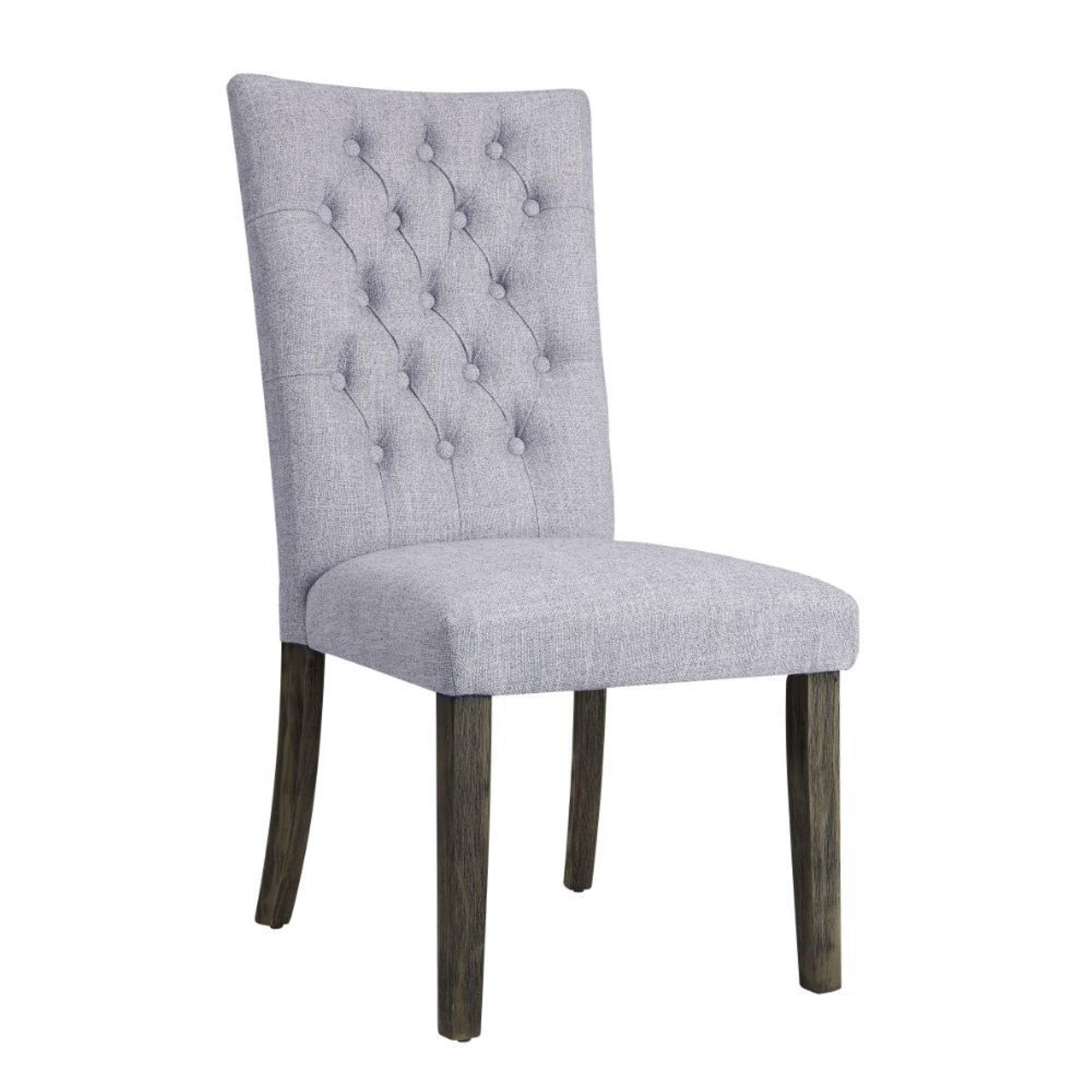 Yadlio Side Chair Set-2 - Gray Fabric & Gray Oak - Rectangular Leg Dining Table - Marble Top - Button Tufted Backrest - Padded Seat & Back - Wood Tapered Leg - Merel Collection