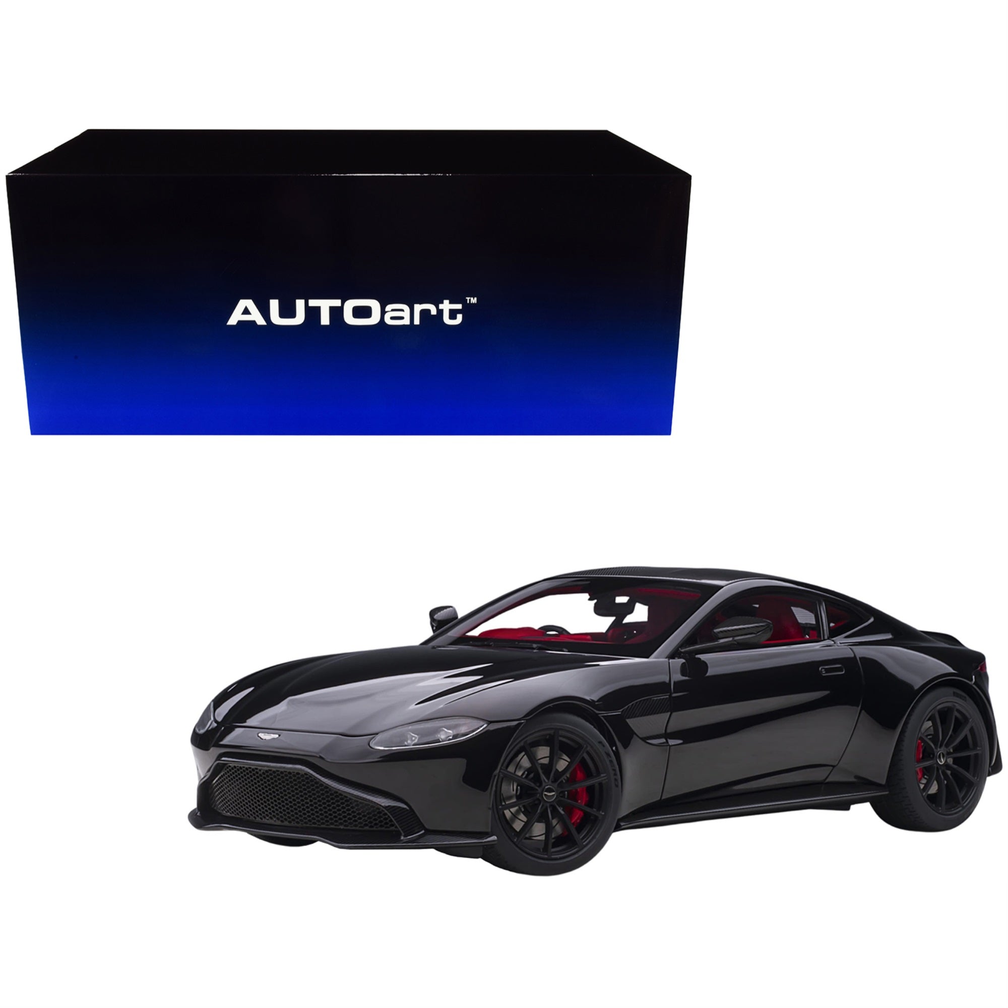 2019 Aston Martin Vantage Rhd (Right Hand Drive) Jet Black With Red Interior 1/18 Model Car By Autoart