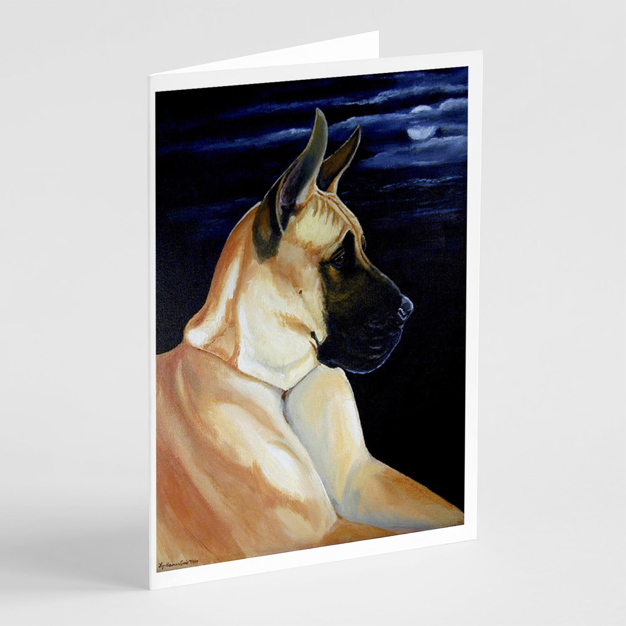 Fawn Great Dane In The Moonlight  Greeting Cards And Envelopes Pack Of 8