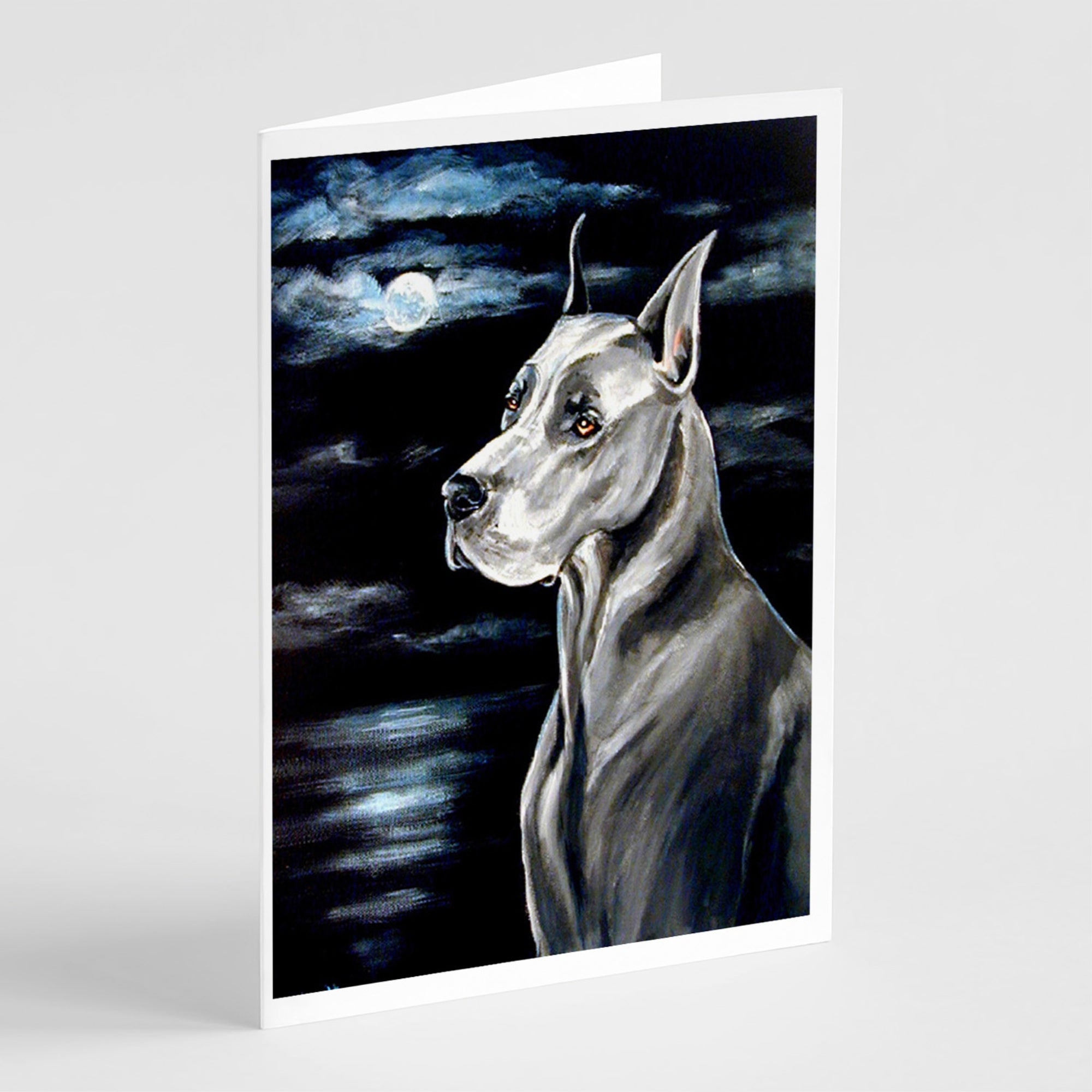 Great Dane Moonlight  Greeting Cards And Envelopes Pack Of 8