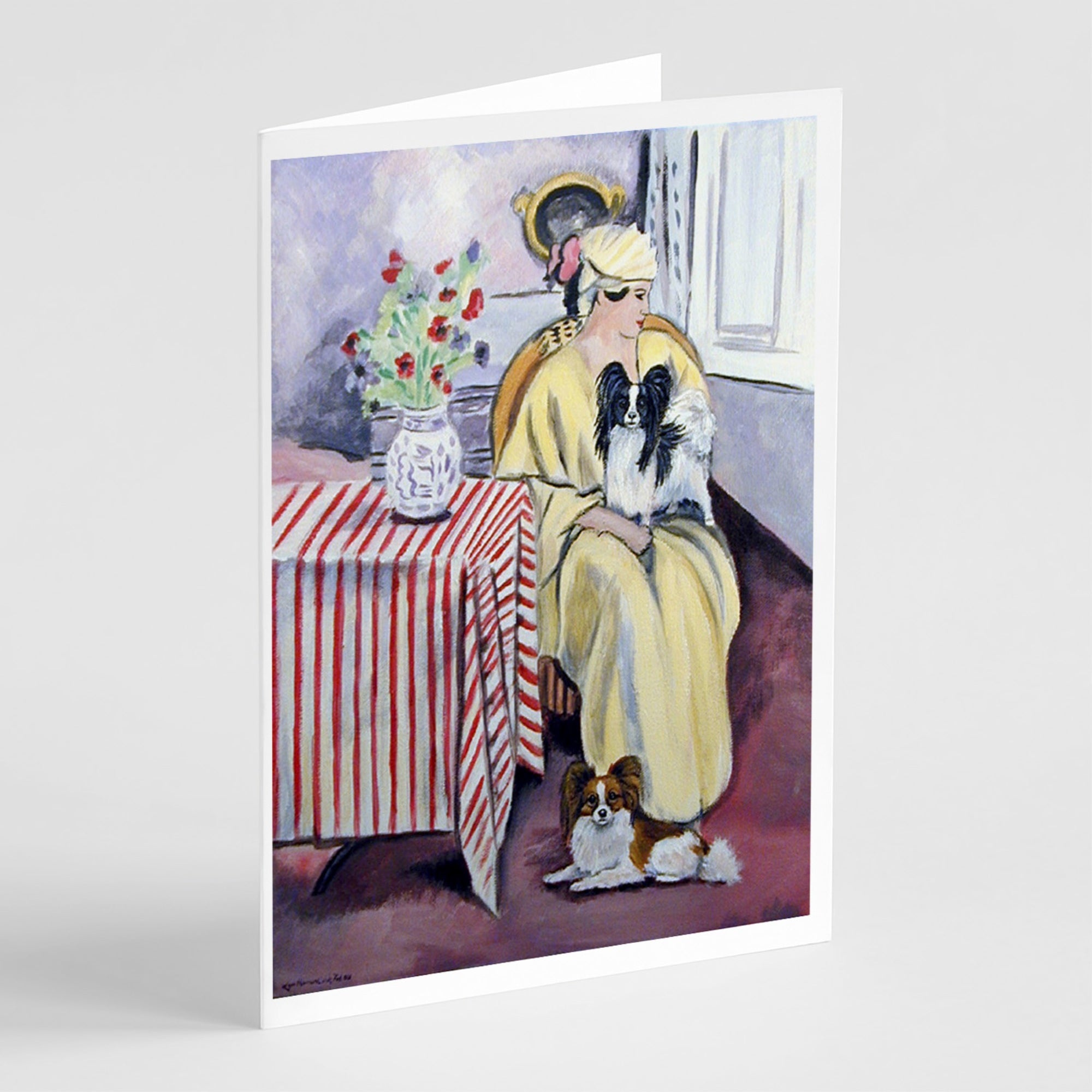 Lady With Her Papillon  Greeting Cards And Envelopes Pack Of 8
