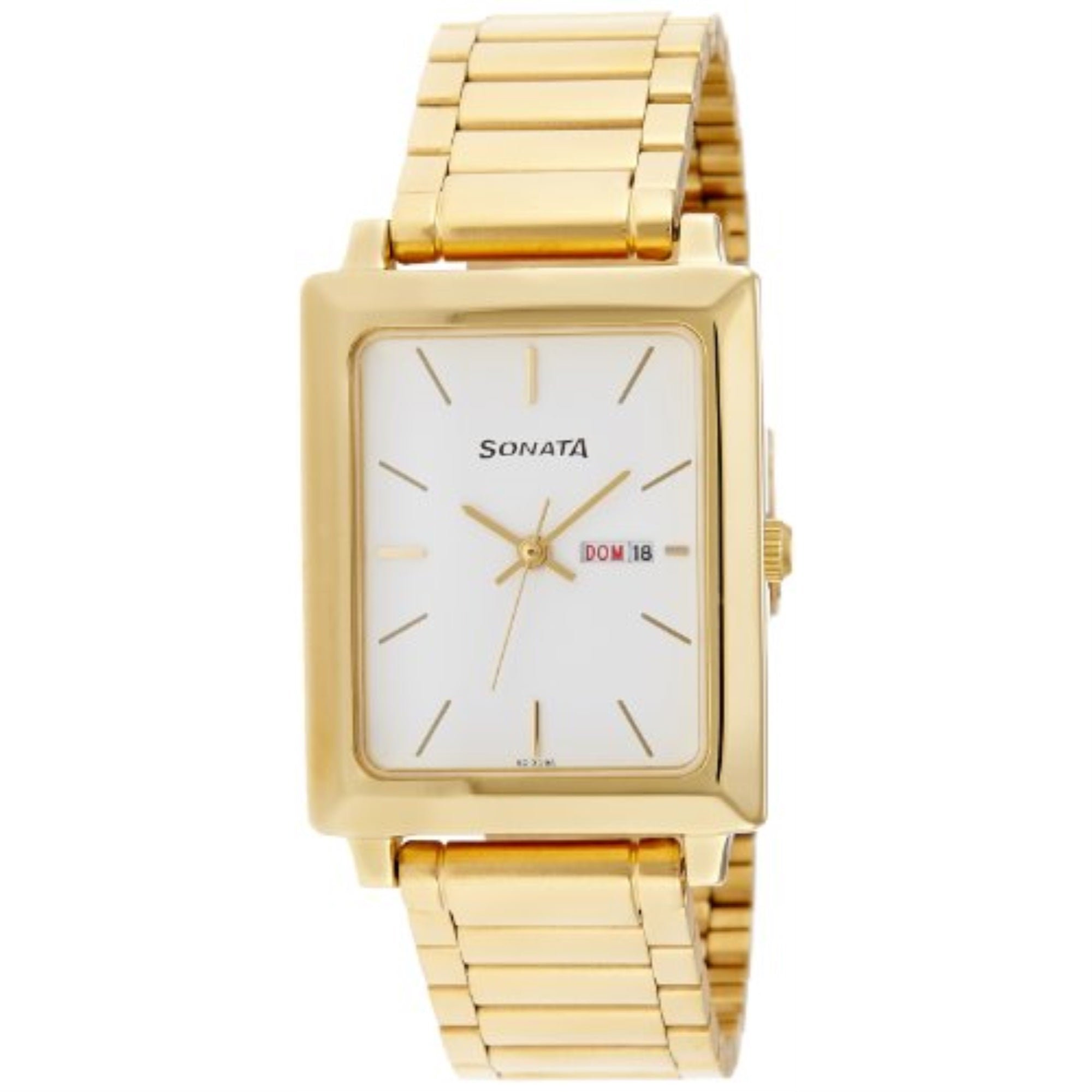 Sonata Quartz Analog with Day and Date White Dial Stainless Steel Strap Watch for Men-NS7078YM03