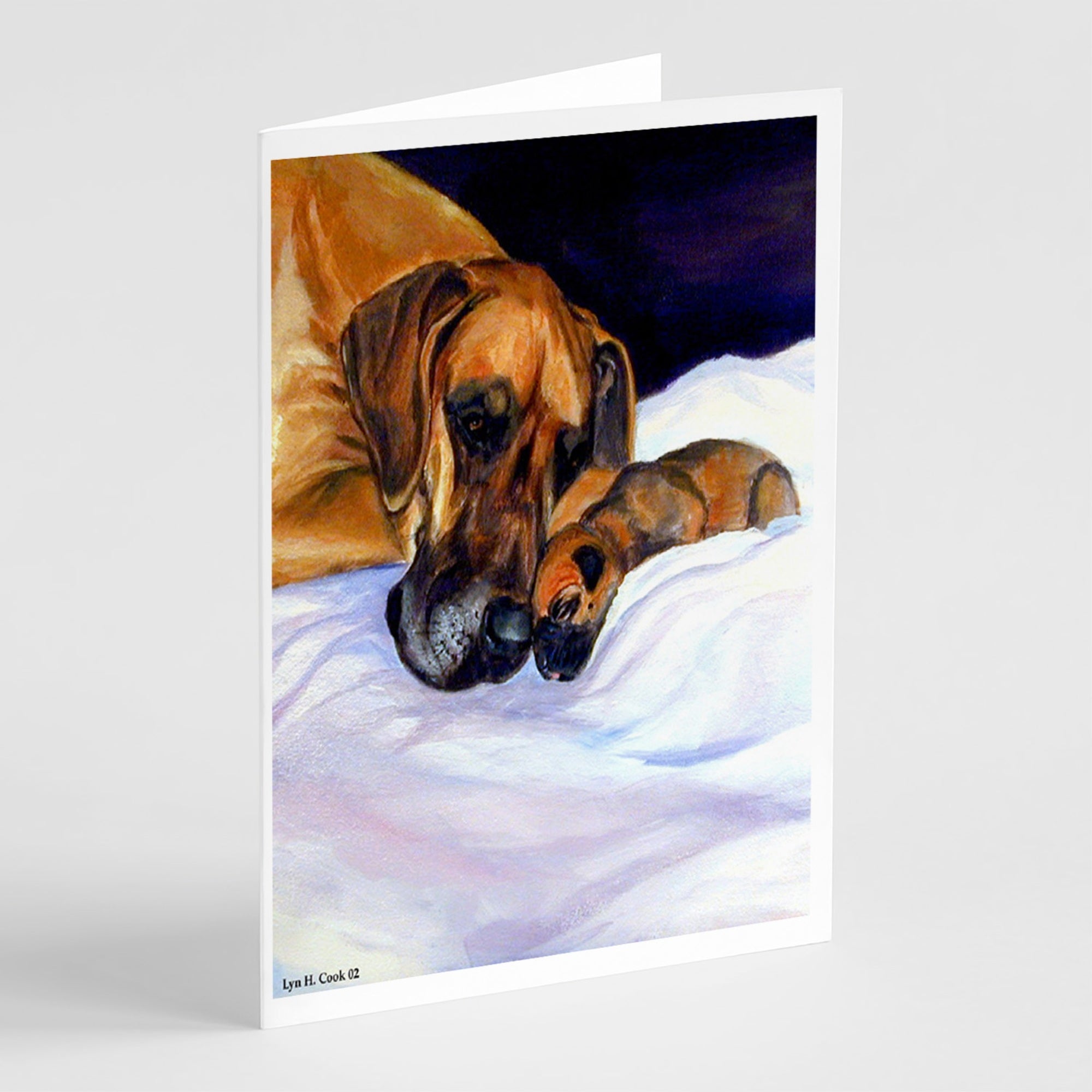 Natural Eared Fawn Great Dane Momma And Puppy  Greeting Cards And Envelopes Pack Of 8