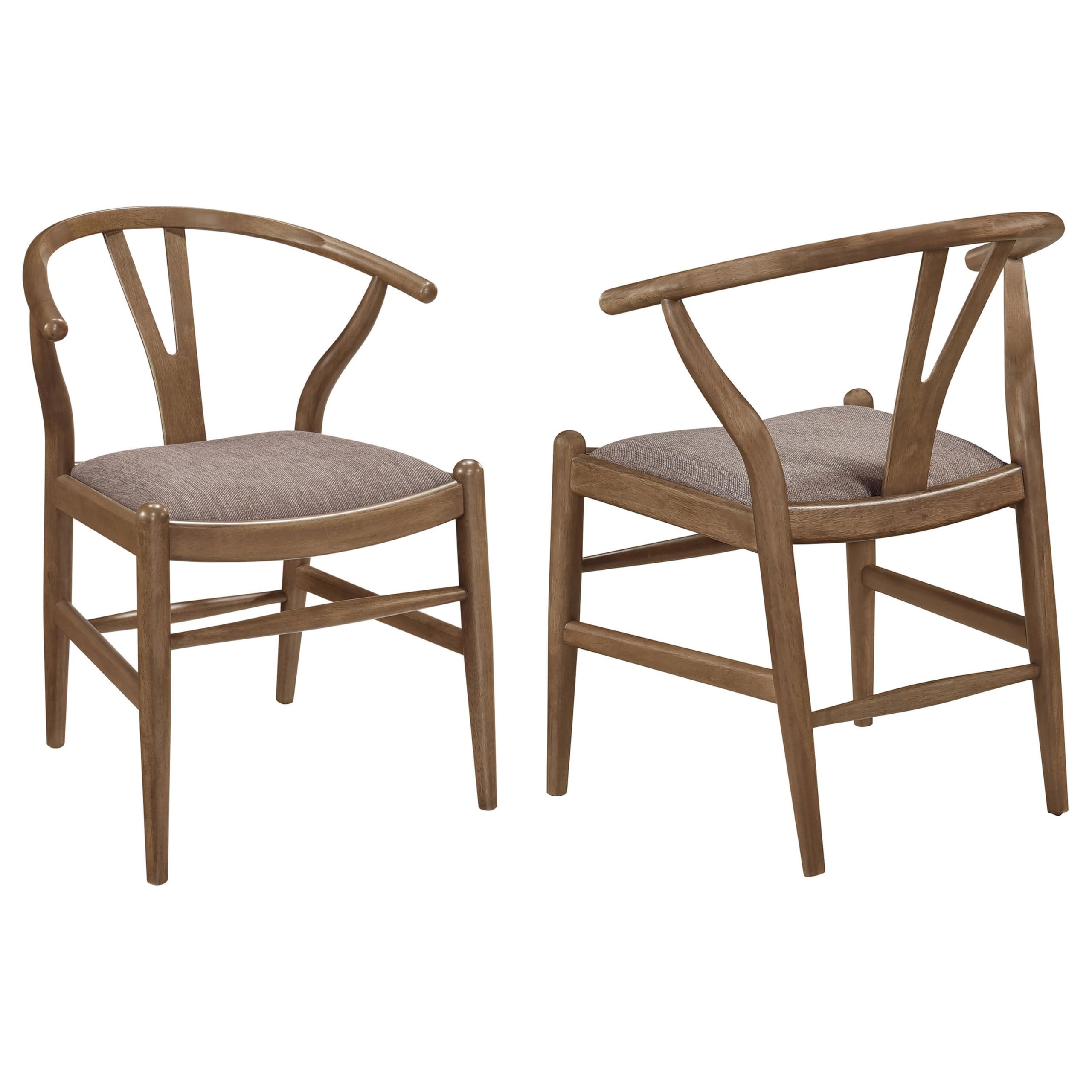 Ellie Dining Chair Set of 2, Y Shape Back, Fabric Seats, Walnut Brown