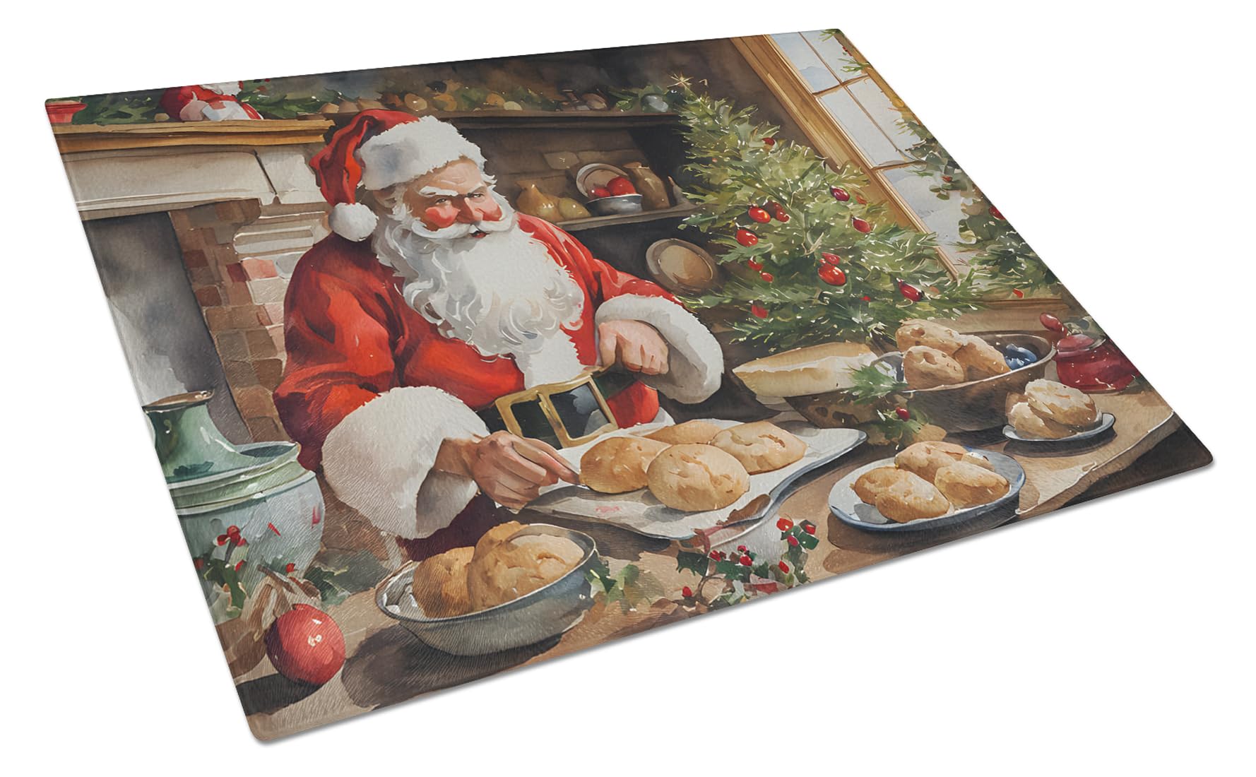 Carolines Treasures DAC3292LCB Cookies with Santa Claus Glass Cutting Board Large Decorative Tempered Glass Kitchen Cutting and Serving Board Large Size Chopping Board