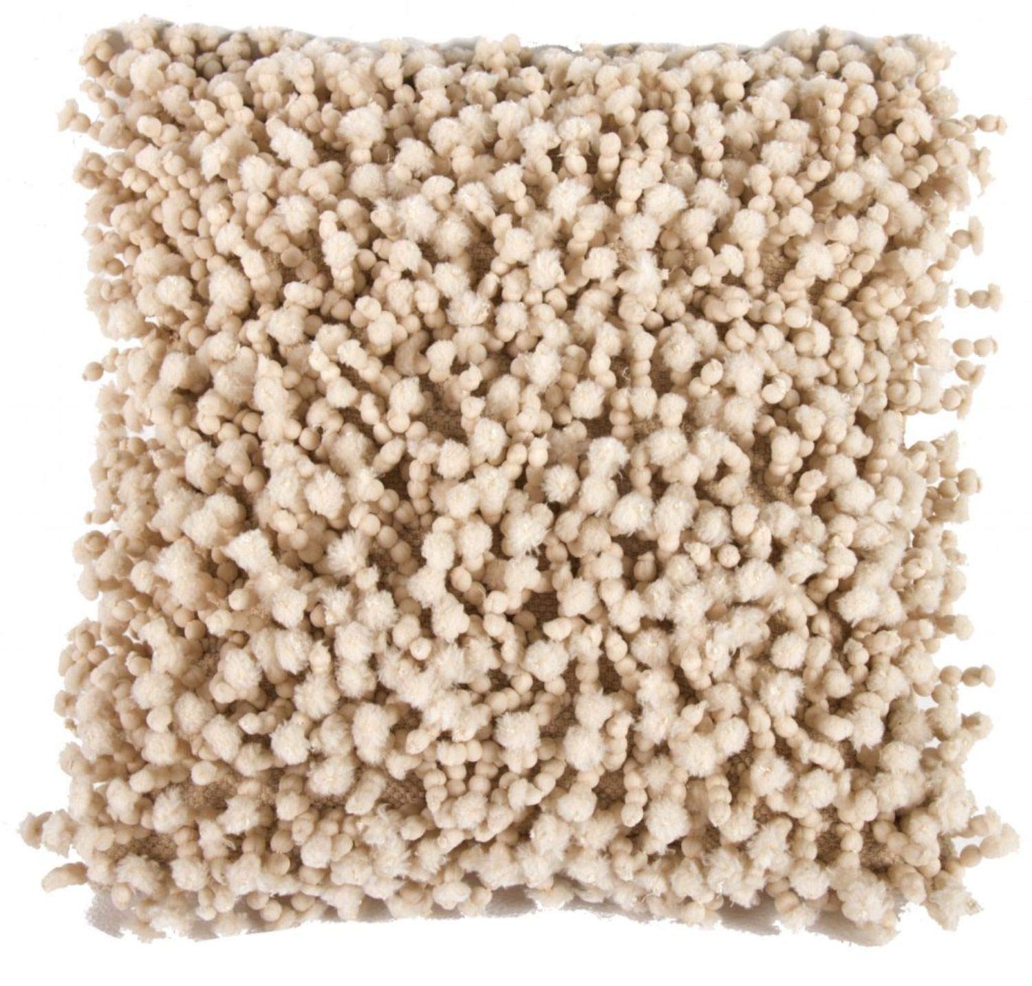 Fabric Accent Pillow with Shaggy Details, Cream