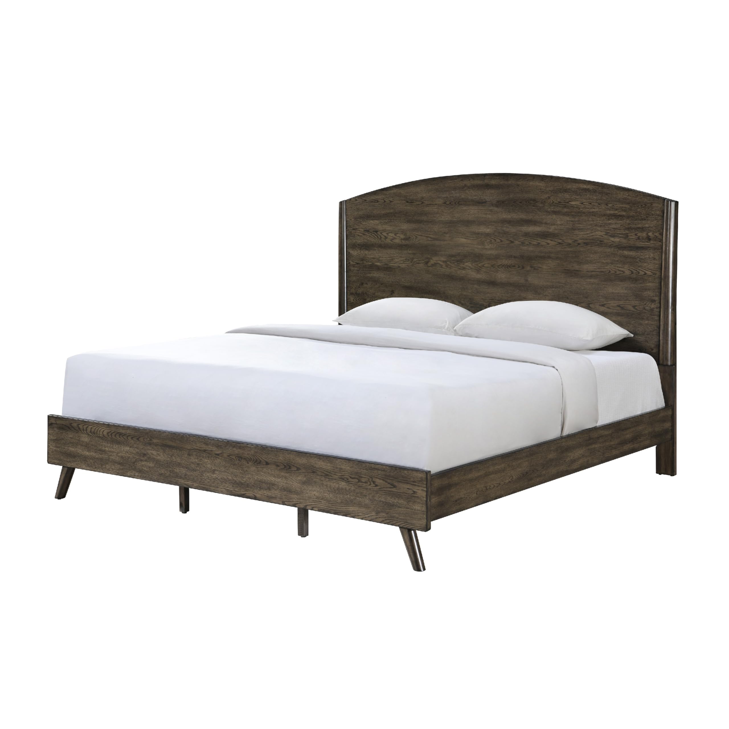 Roxy Queen Bed with Mid-Century Modern Design, Walnut Brown Okume