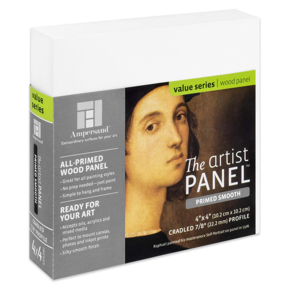 Ampersand Art Supply Wood Gesso Artist Painting Panel: Primed Smooth, 4 X 4, 7/8 Cradled Profile