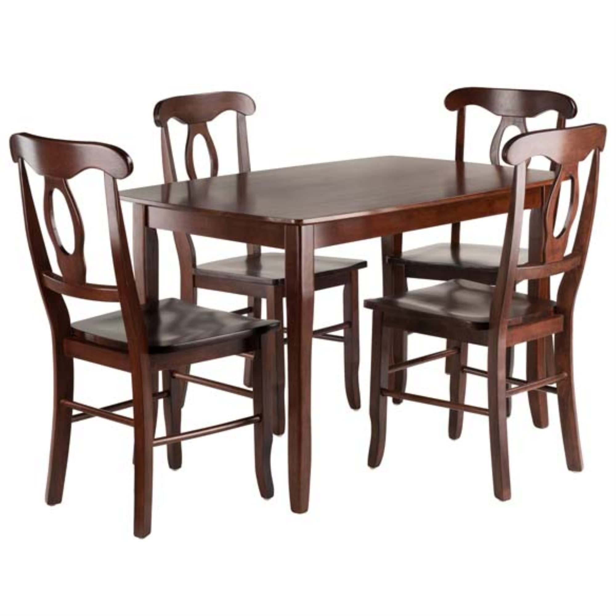 Casafoyer Inglewood 5-PC Set Table w/ 4 Key Hole Back Chairs Dining, Walnut