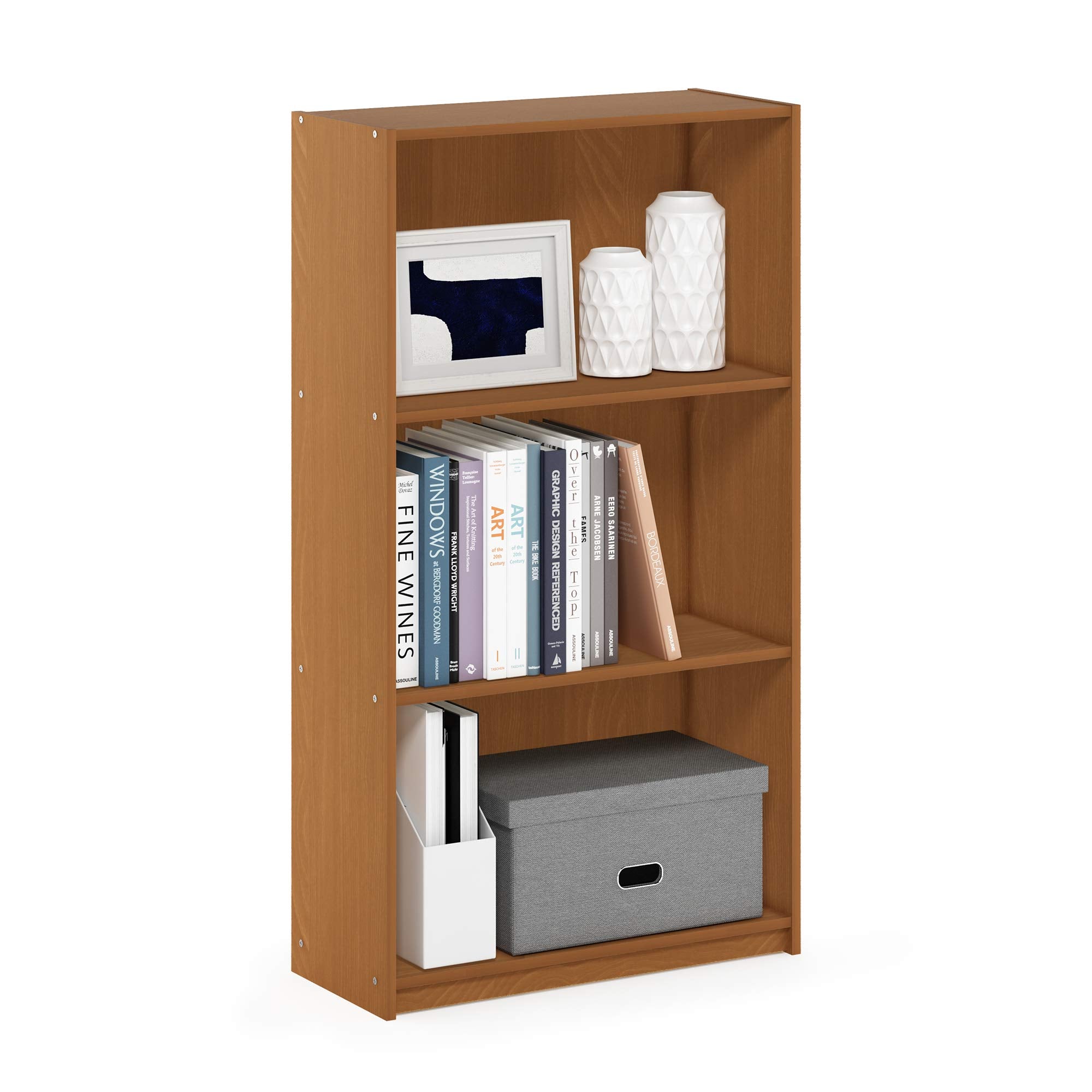 Furinno 99736LC Basic 3-Tier Bookcase Storage Shelves, Light Cherry