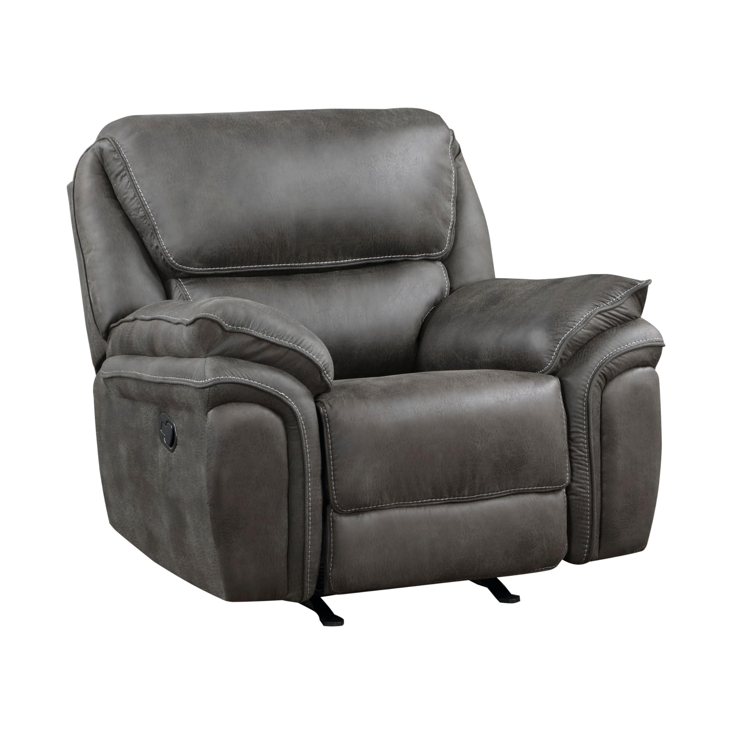Tony 45 Inch Rocker Manual Recliner Chair, Gray Microfiber, Solid Wood