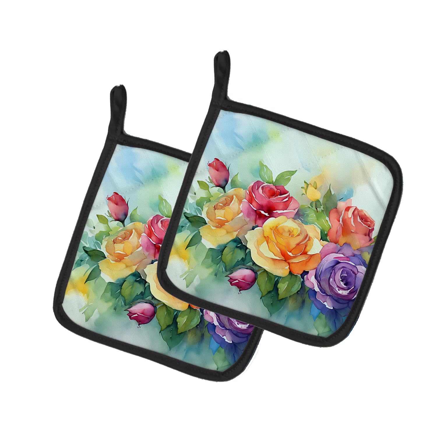 Roses in Watercolor Pair of Pot Holders