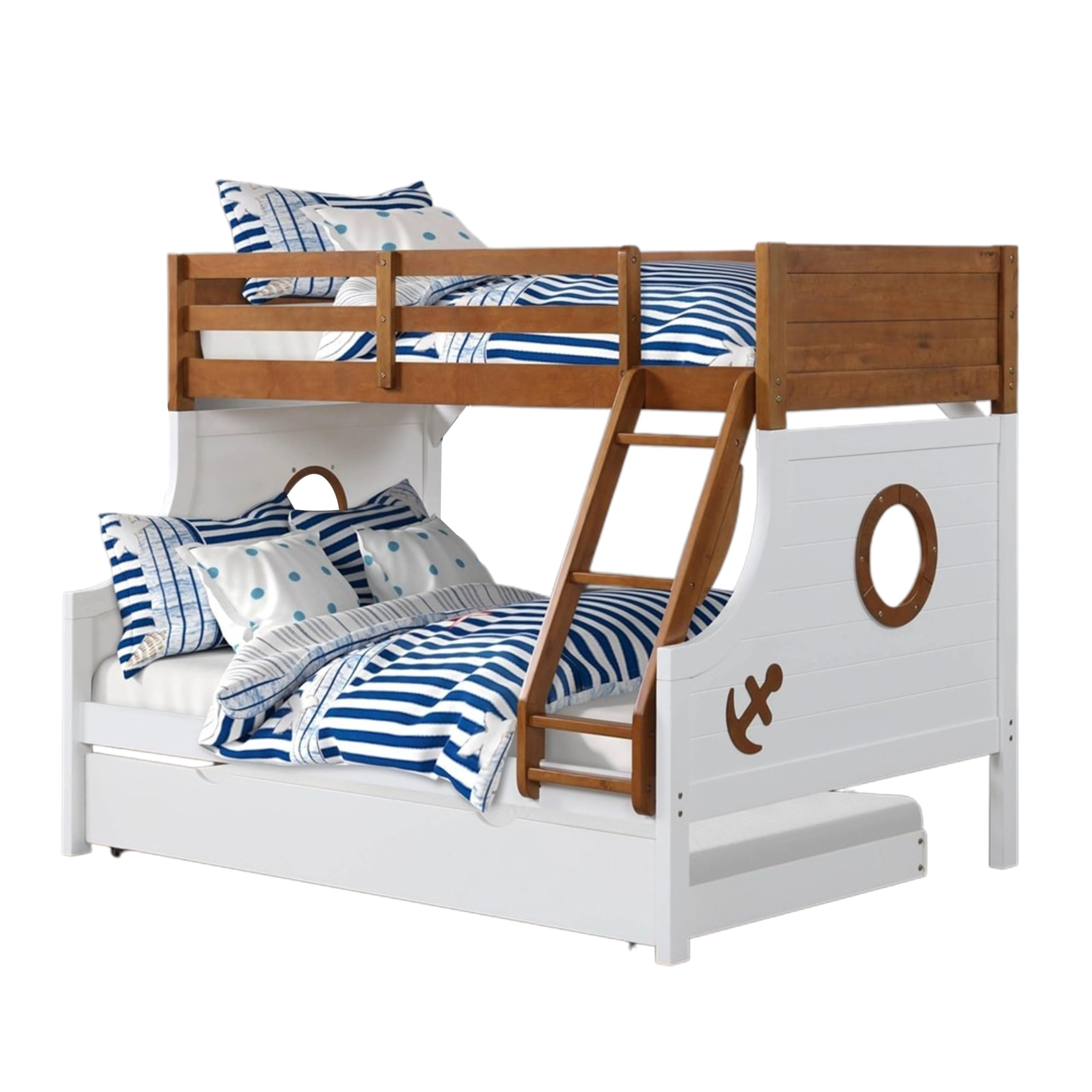 Nexo Twin over Full Bunk Bed, Nautical Accents in White & Oak Brown