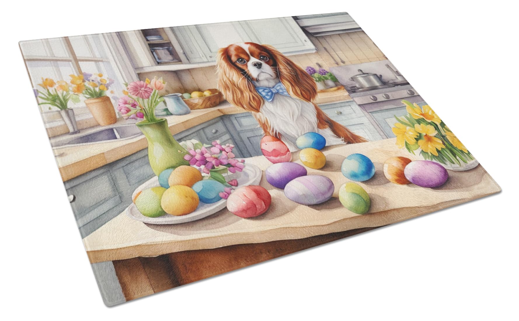 Carolines Treasures DAC6785LCB Decorating Easter Cavalier Spaniel Glass Cutting Board Decorative Tempered Glass Kitchen Cutting and Serving Board Large Size Chopping Board