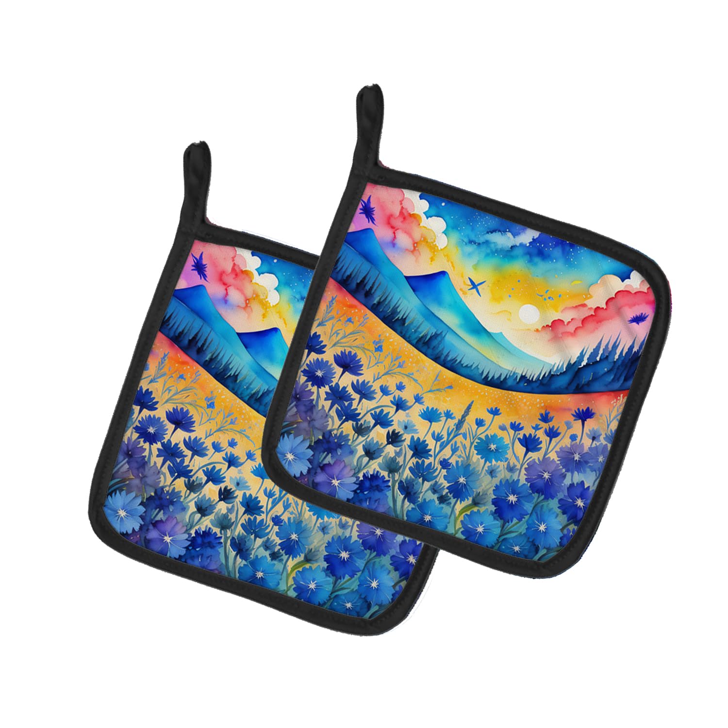 Colorful Blue Cornflowers Pair of Pot Holders