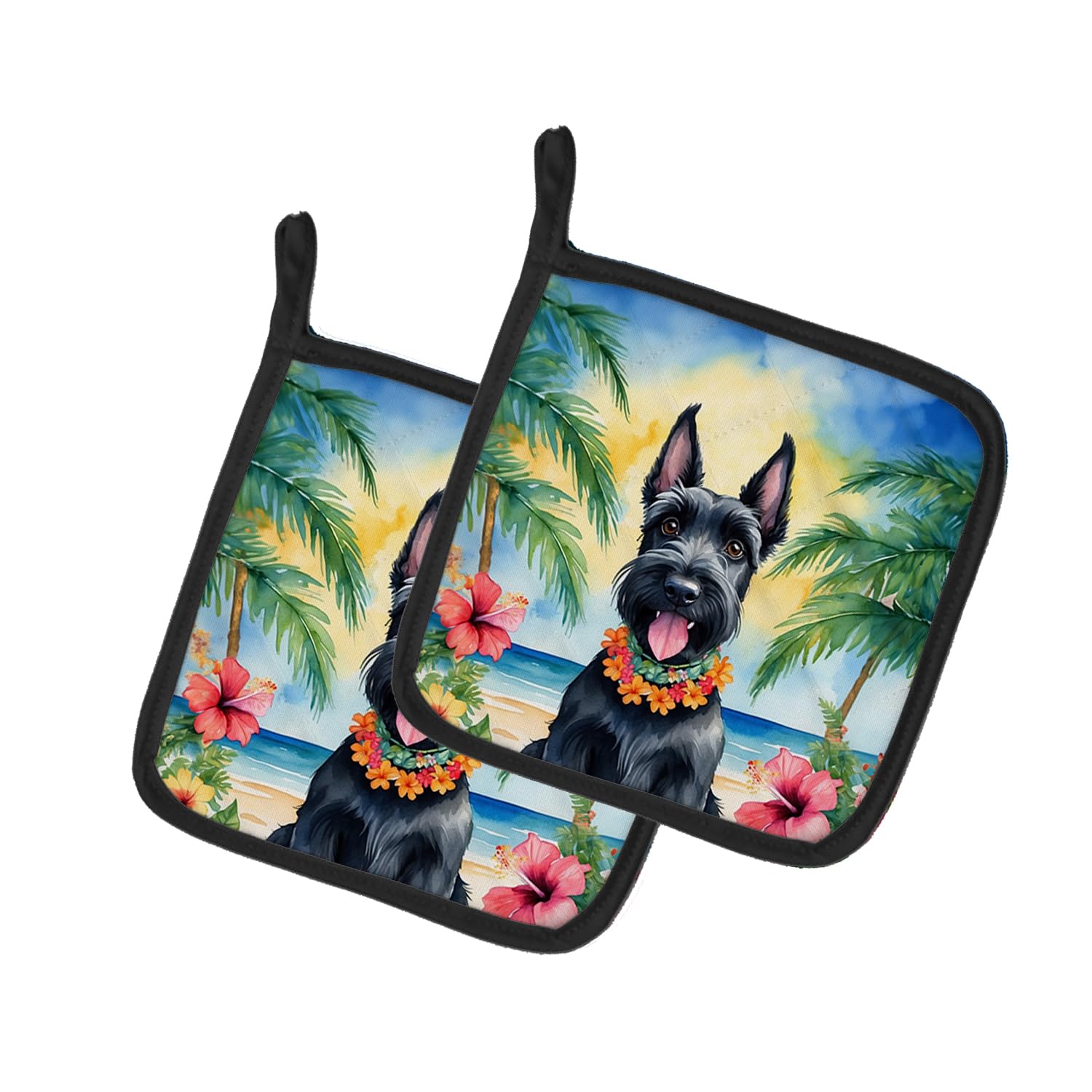 Scottish Terrier Luau Pair of Pot Holders