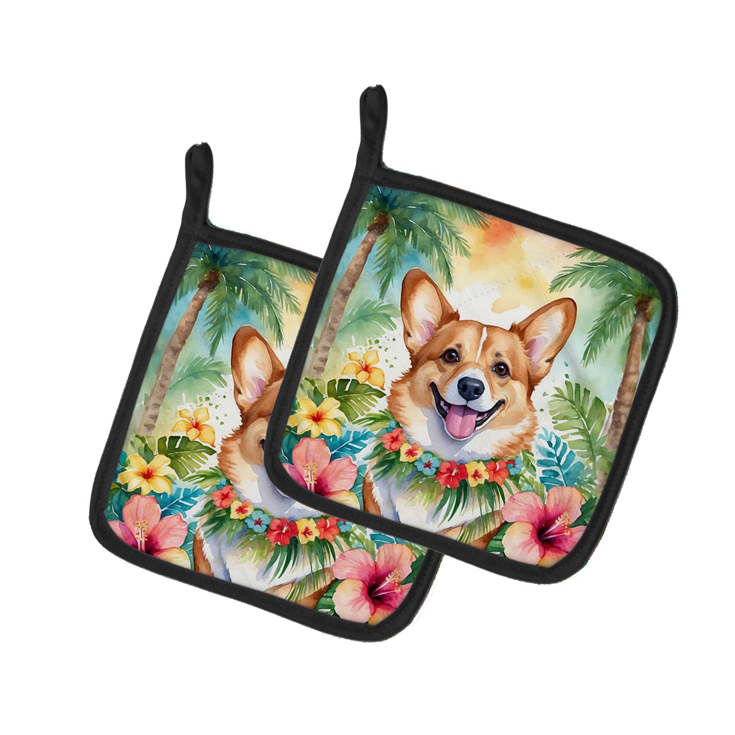 Corgi Luau Pair of Pot Holders