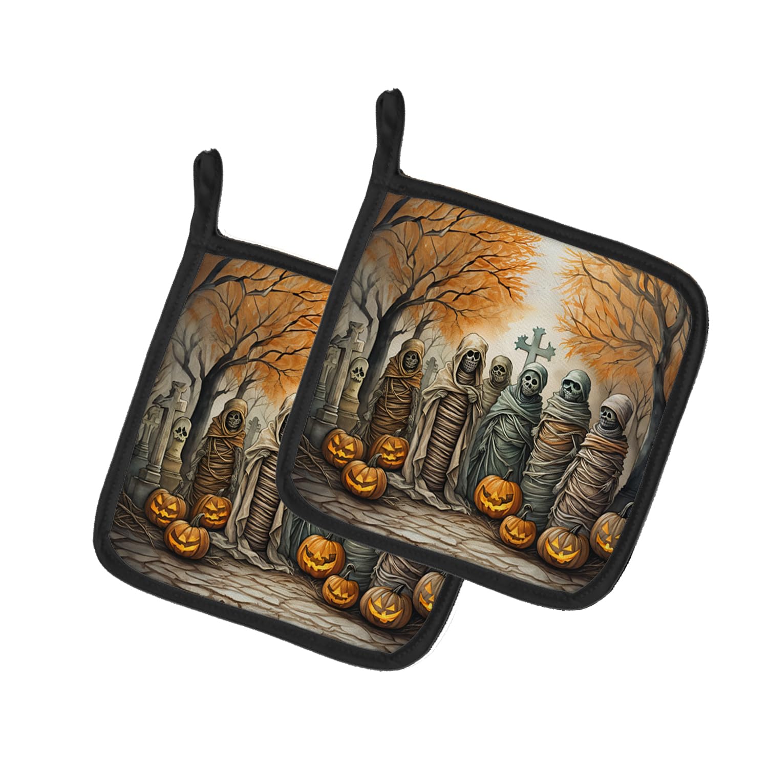 Mummies Spooky Halloween Pair of Pot Holders