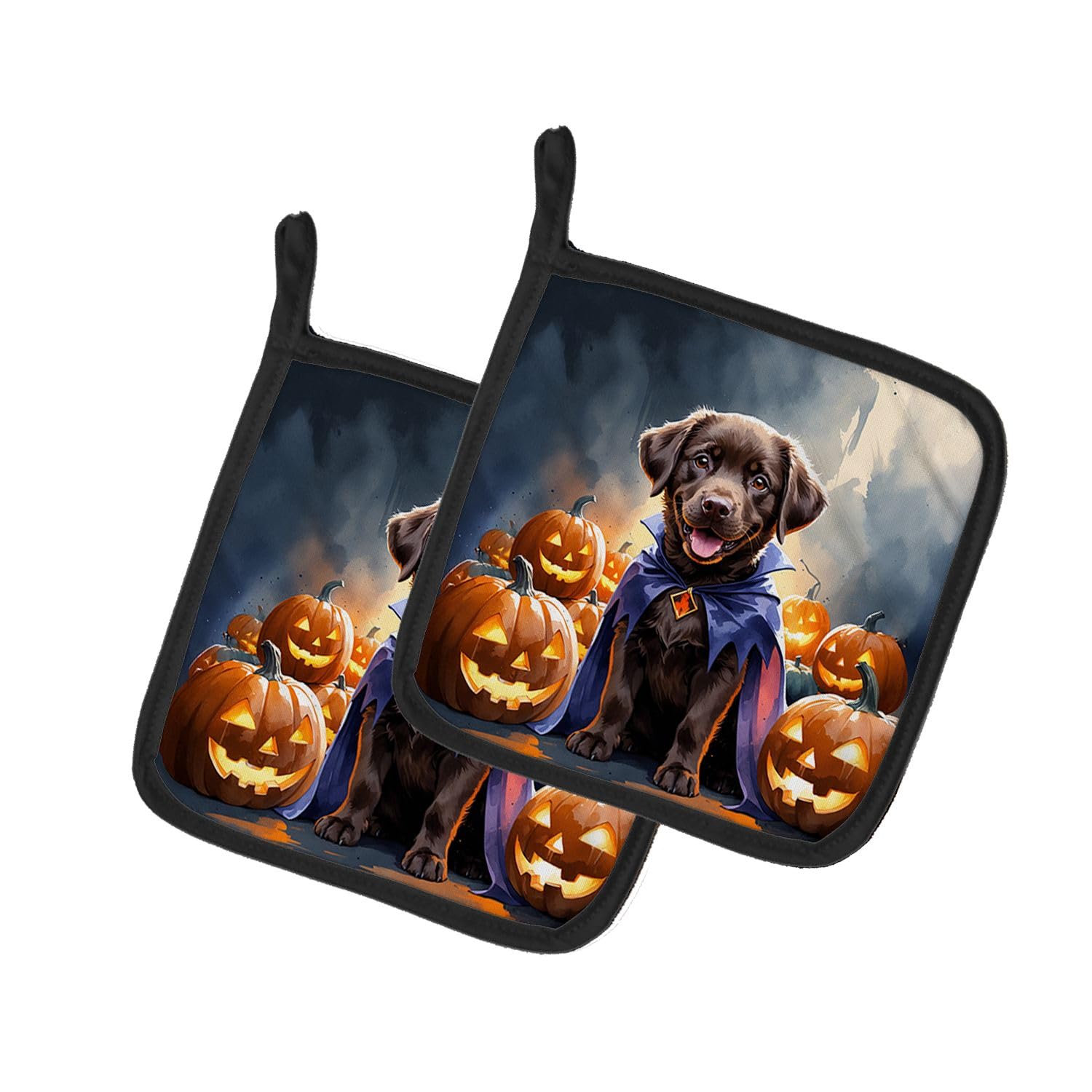 Carolines Treasures Chocolate Labrador Retriever Puppy Halloween Pair of Pot Holders Kitchen Heat Resistant Pot Holders Sets Oven Hot Pads for Cooking Baking BBQ, 7 1/2 x 7 1/2