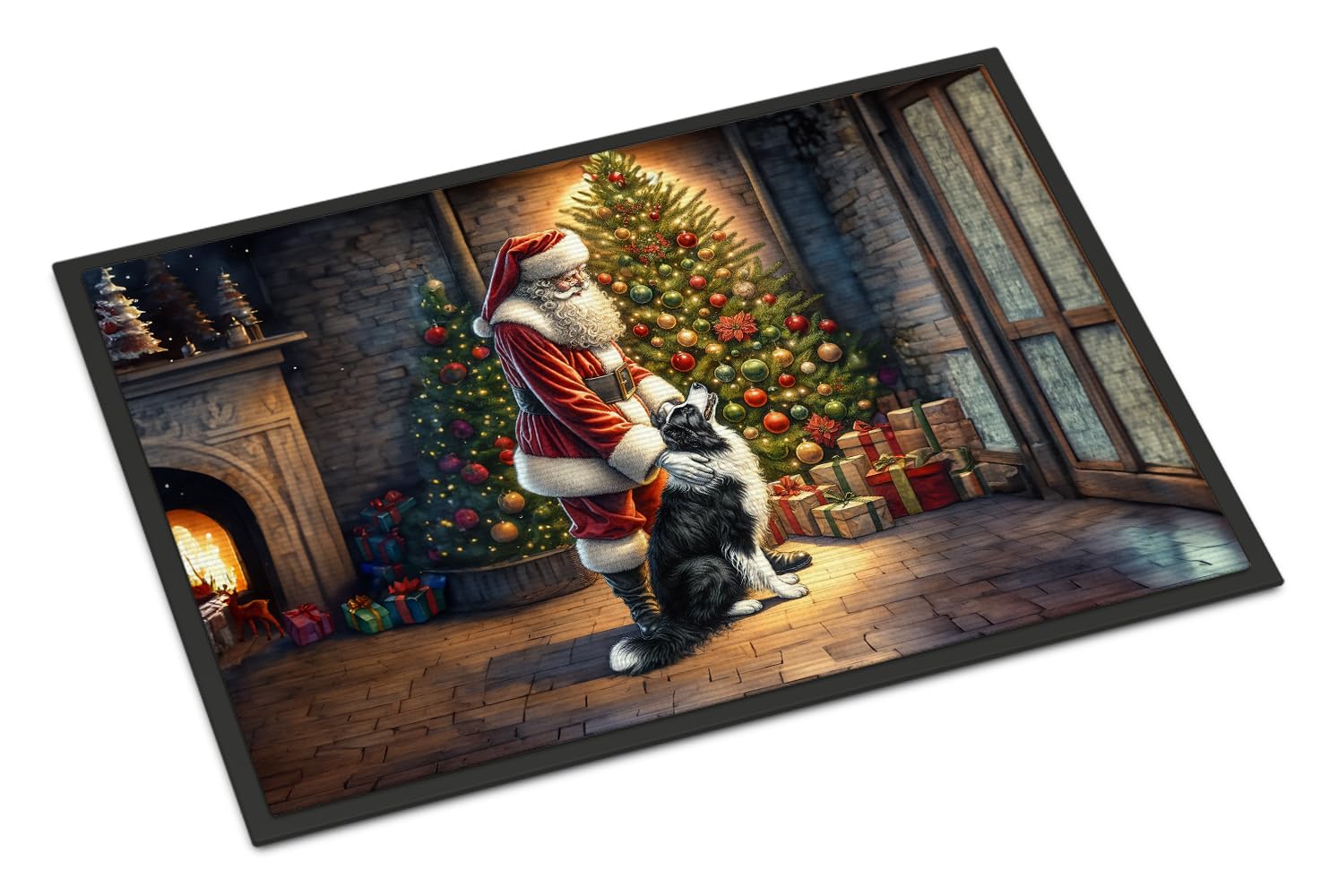 Carolines Treasures DAC4076MAT Border Collie and Santa Claus Doormat Front Door Mat Indoor Outdoor Rugs for Entryway, Non Slip Washable Low Pile, 18H X 27W