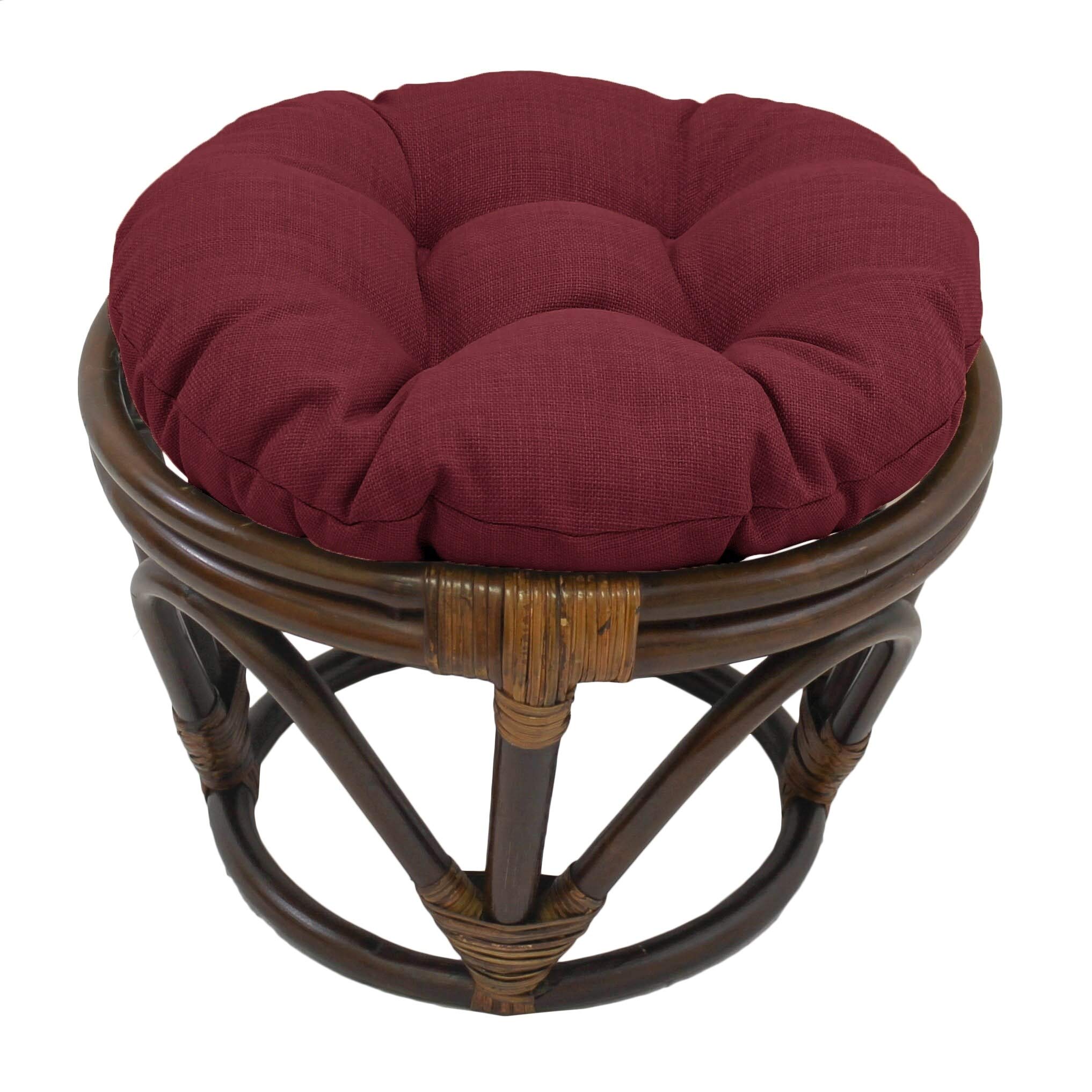 Rattan Ottoman with Outdoor Fabric Cushion - Merlot