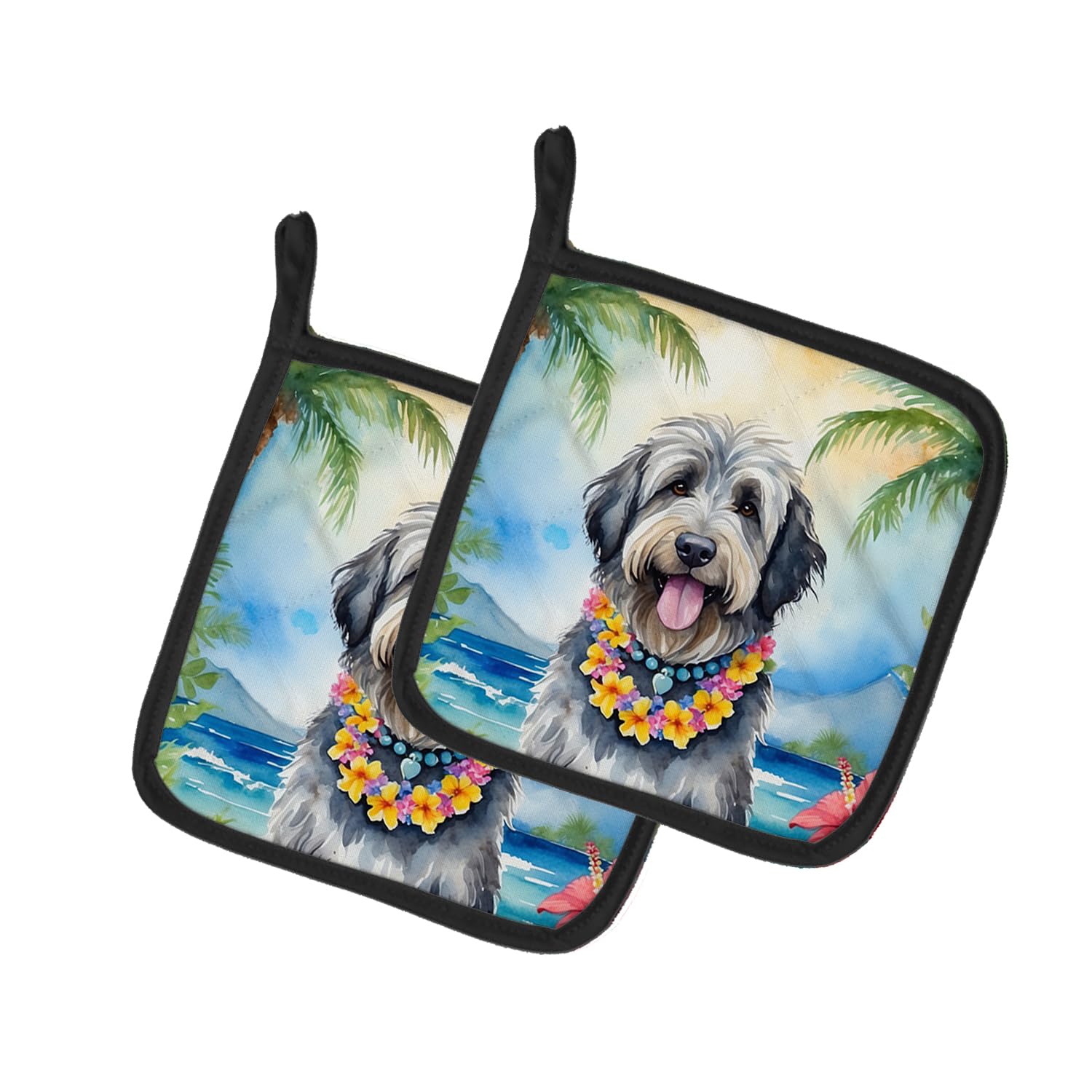 Bergamasco Sheepdog Luau Pair of Pot Holders