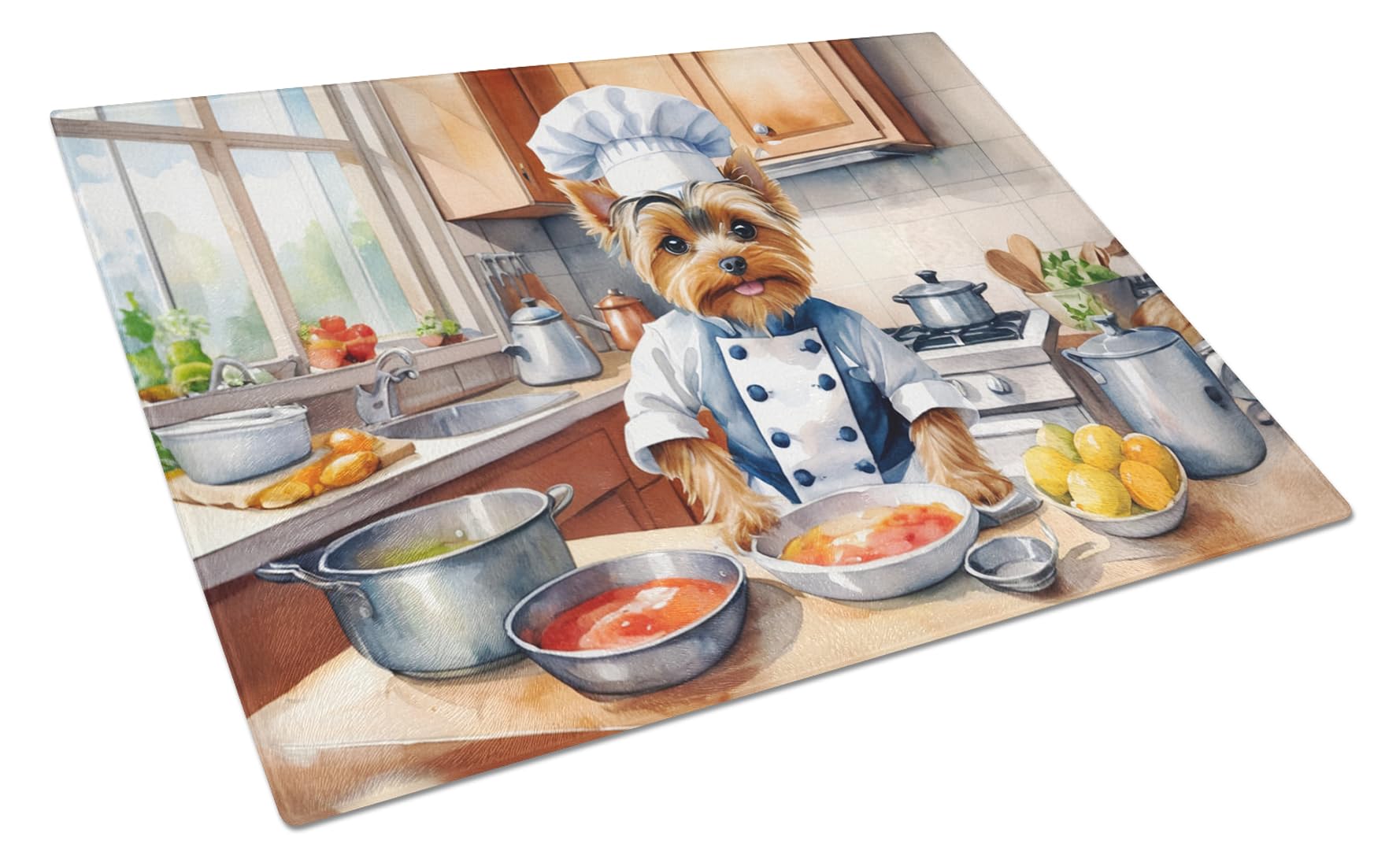 Carolines Treasures DAC6343LCB Yorkie Yorkshire Terrier The Chef Glass Cutting Board Decorative Tempered Glass Kitchen Cutting and Serving Board Large Size Chopping Board