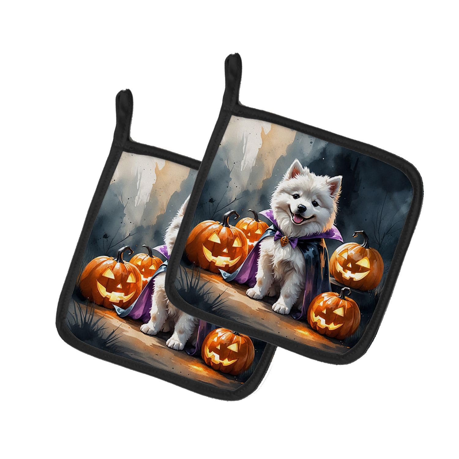 Carolines Treasures Samoyed Puppy Halloween Pair of Pot Holders Kitchen Heat Resistant Pot Holders Sets Oven Hot Pads for Cooking Baking BBQ, 7 1/2 x 7 1/2