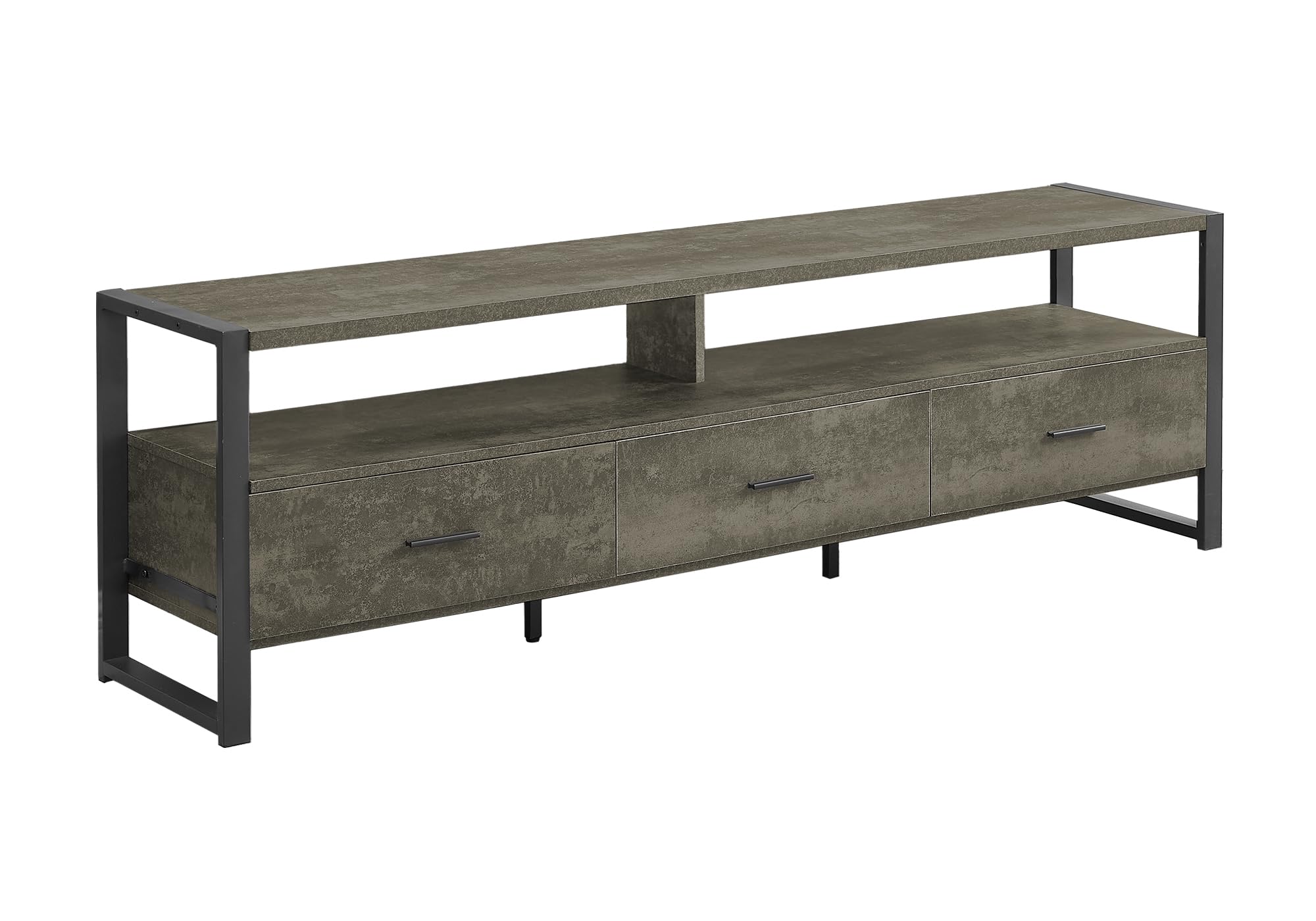 Tv Stand, 72 Inch Dark Bronze Laminate, Black Metal, Contemporary, Modern