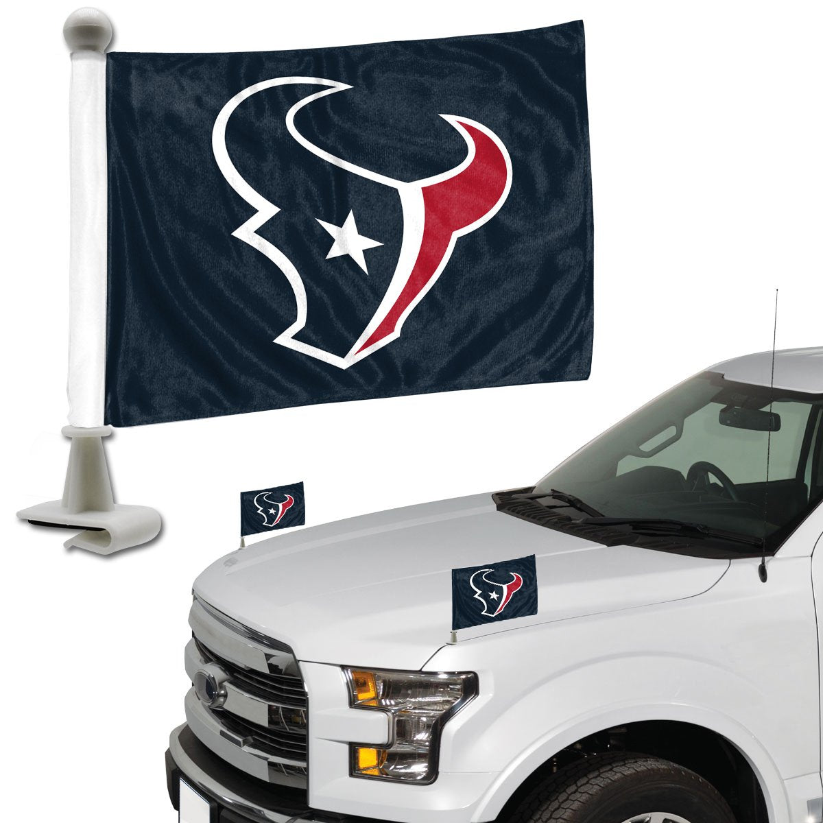 Fanmats 61889 Houston Texans Ambassador Car Flags - 2 Pack Mini Auto Flags, 4In X 6In, Perfect For Hood Or Trunk