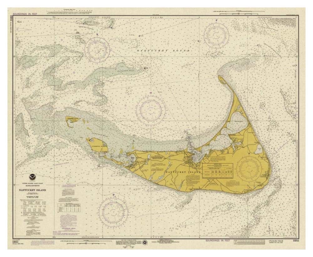 Nautical Chart - Nantucket Island ca. 1975 - Sepia Tinted-Paper Art-42x34”