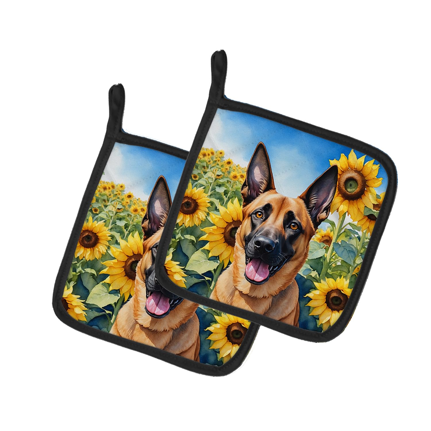 Belgian Malinois in Sunflowers Pair of Pot Holders