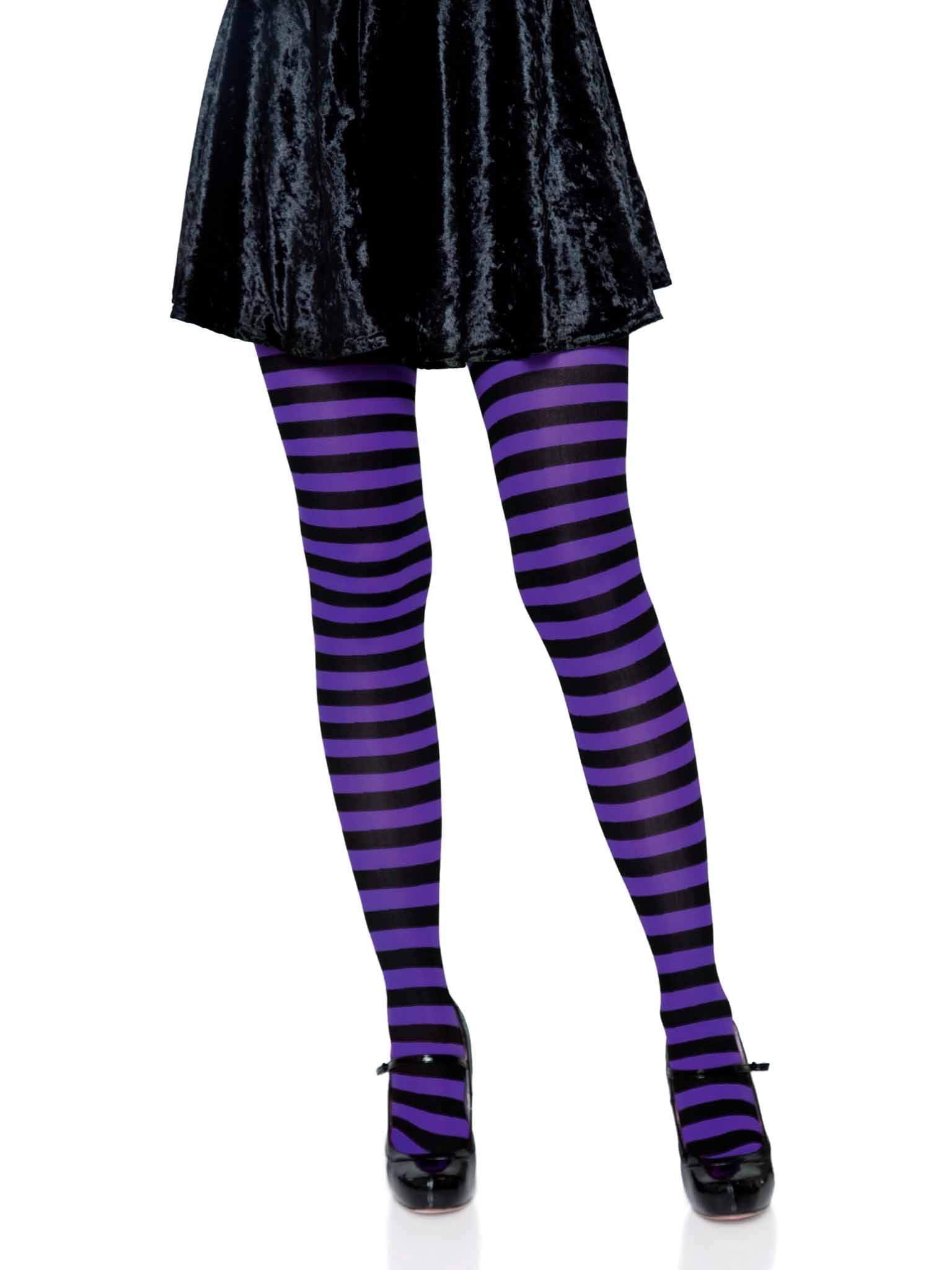 Nylon Stripe Tights O/S BLACK/
