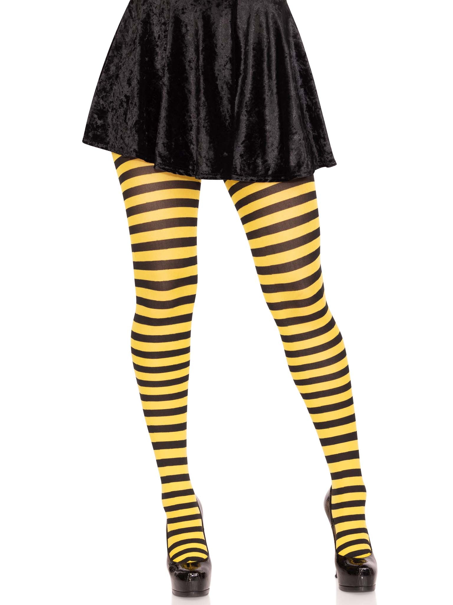 NYLON STRIPE TIGHTS O/S BLACK/