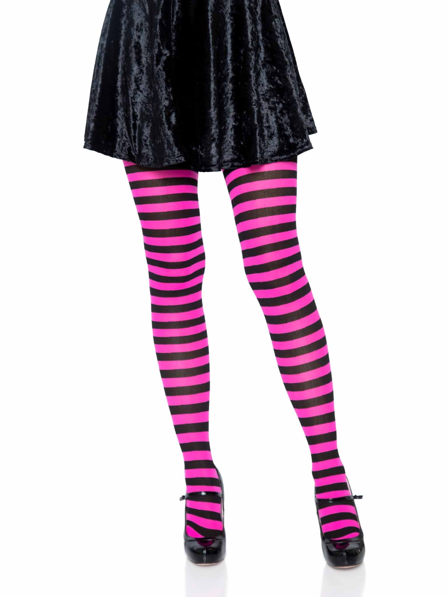 Nylon Stripe Tights O/S BLACK/
