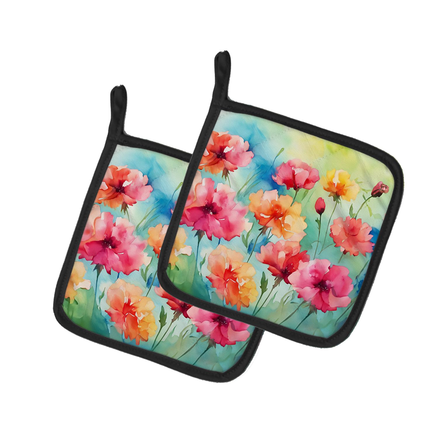 Carnations in Watercolor Pair of Pot Holders
