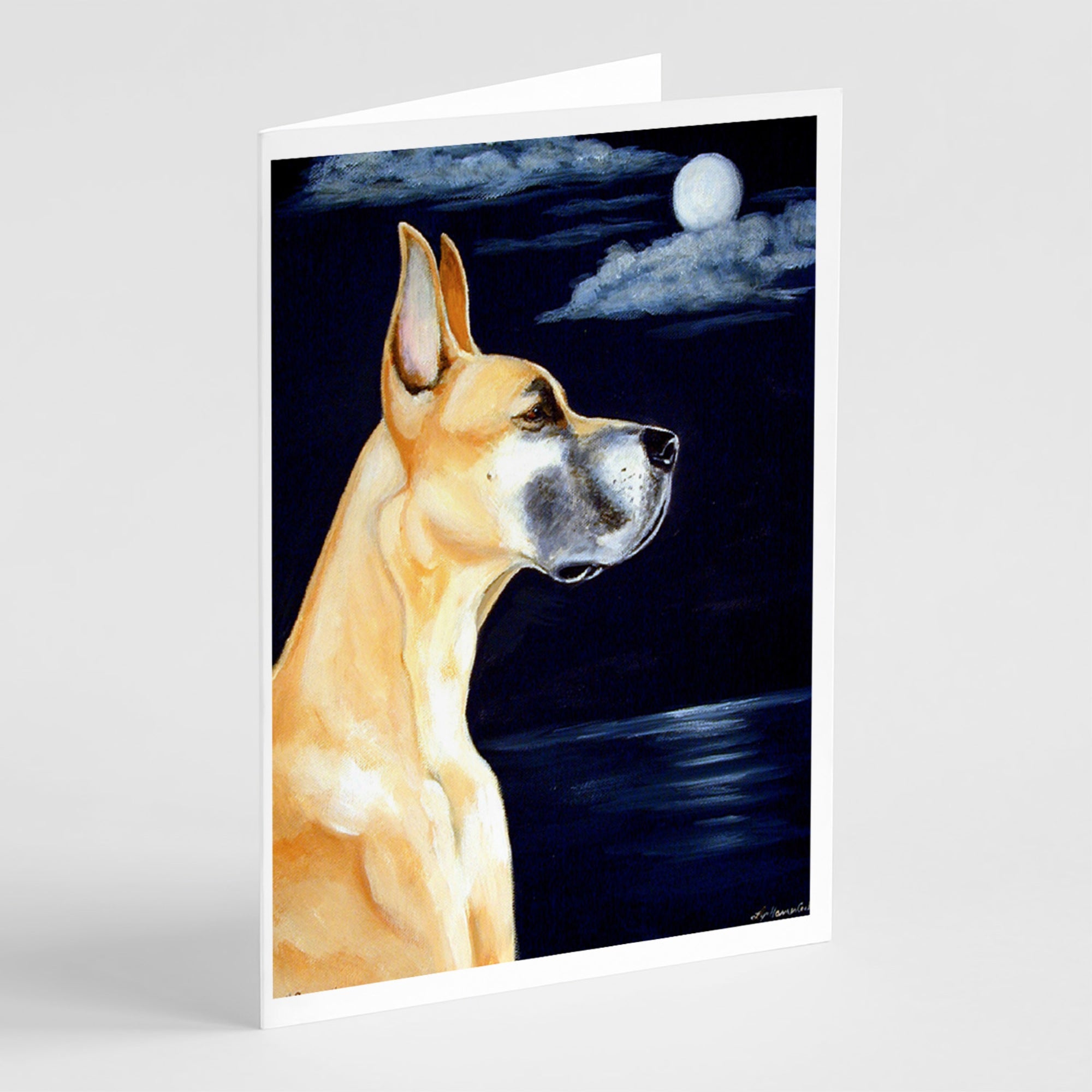 Fawn Great Dane Moonlight Stroll  Greeting Cards And Envelopes Pack Of 8