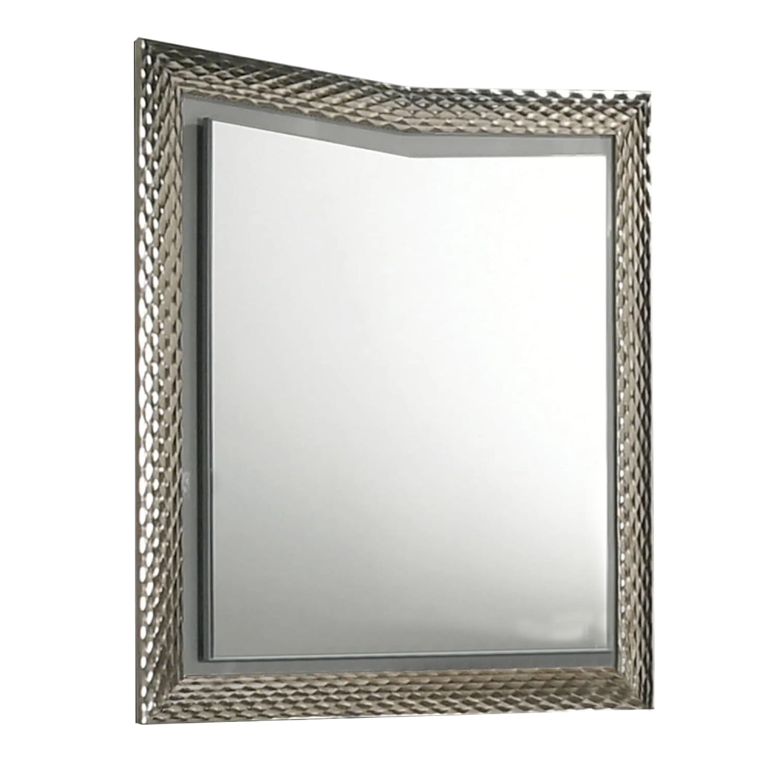 Vino 41 x 44 Dresser Mirror w LED, Glam Gray Wood, Silver Trim