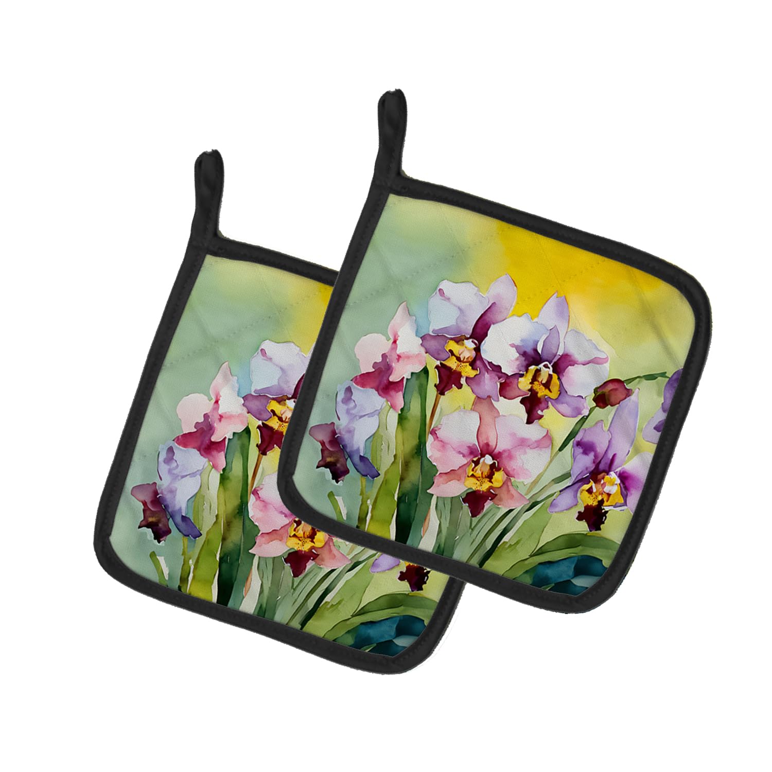 Orchids in Watercolor Pair of Pot Holders