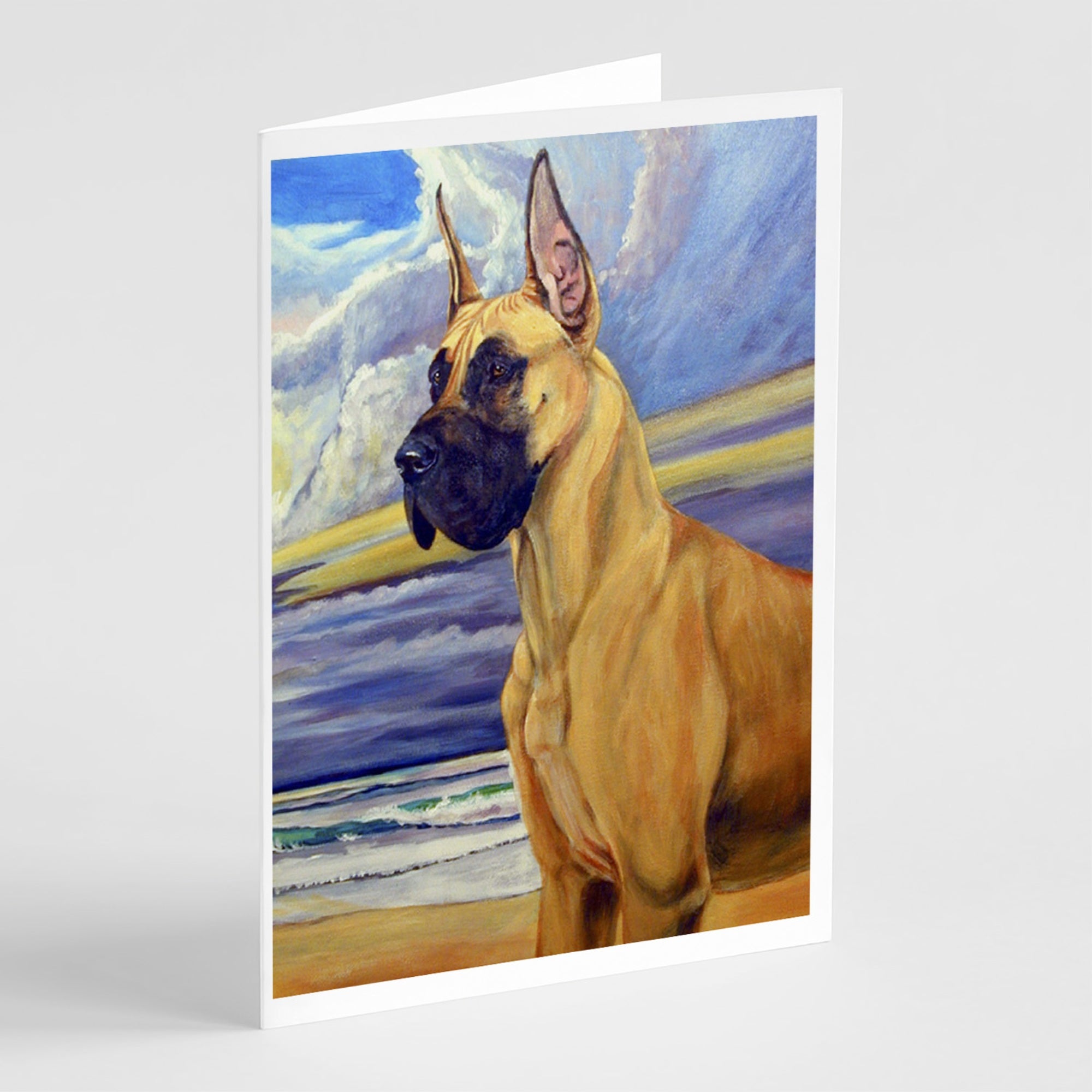 Fawn Great Dane At The Beach  Greeting Cards And Envelopes Pack Of 8