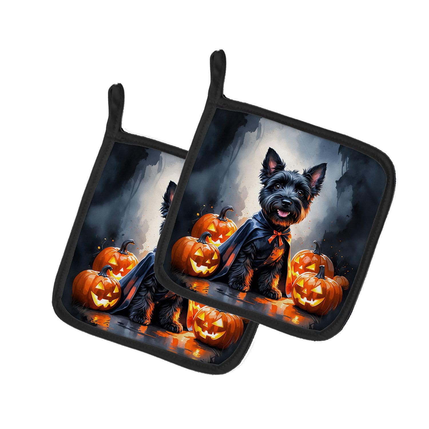 Carolines Treasures Scottish Terrier Puppy Halloween Pair of Pot Holders Kitchen Heat Resistant Pot Holders Sets Oven Hot Pads for Cooking Baking BBQ, 7 1/2 x 7 1/2