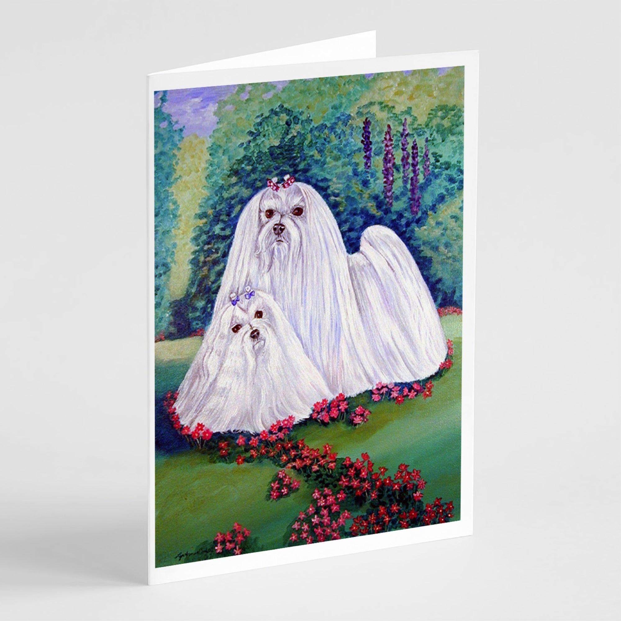 Maltese Momma And Puppy  Greeting Cards And Envelopes Pack Of 8