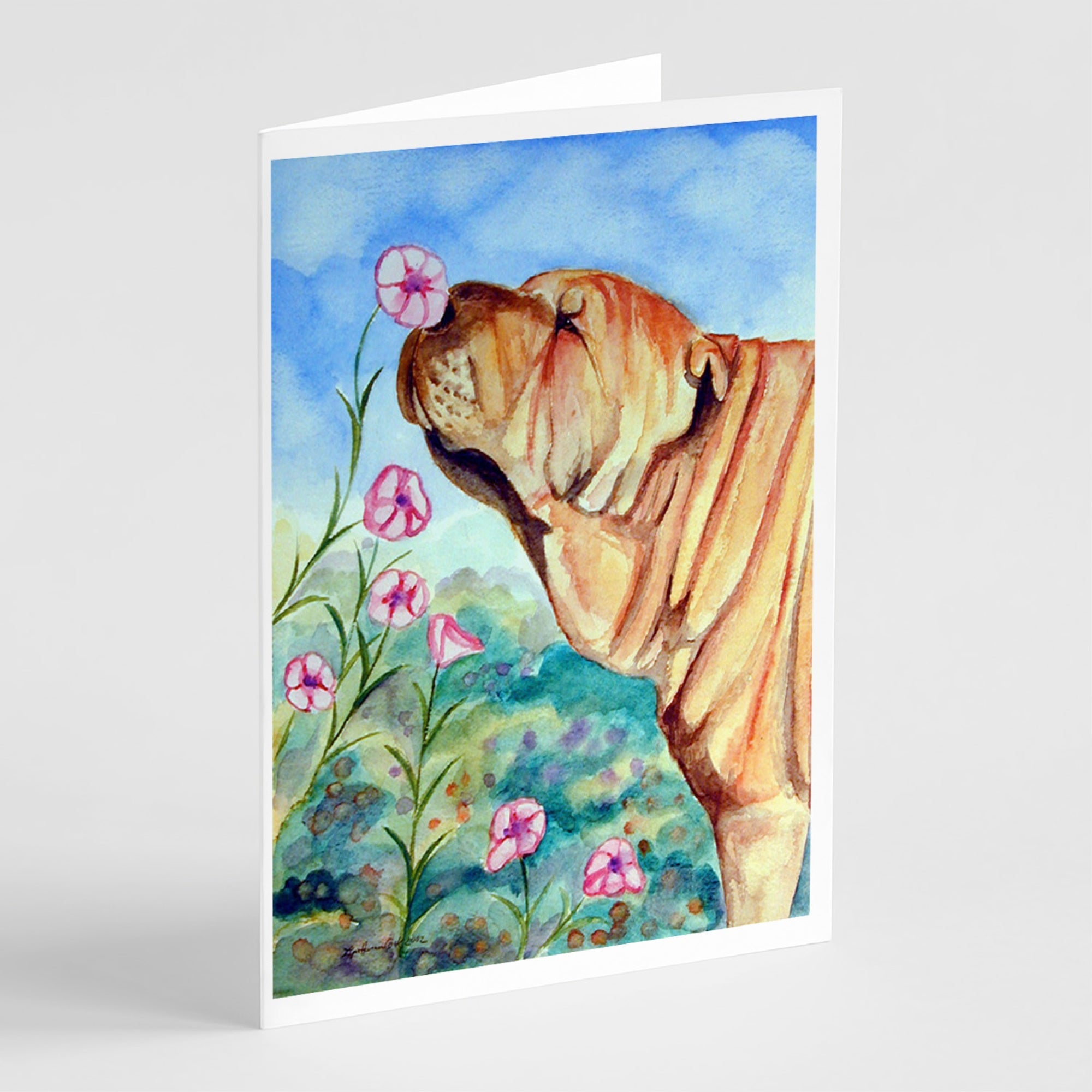 Shar Pei Smell The Flowers  Greeting Cards And Envelopes Pack Of 8