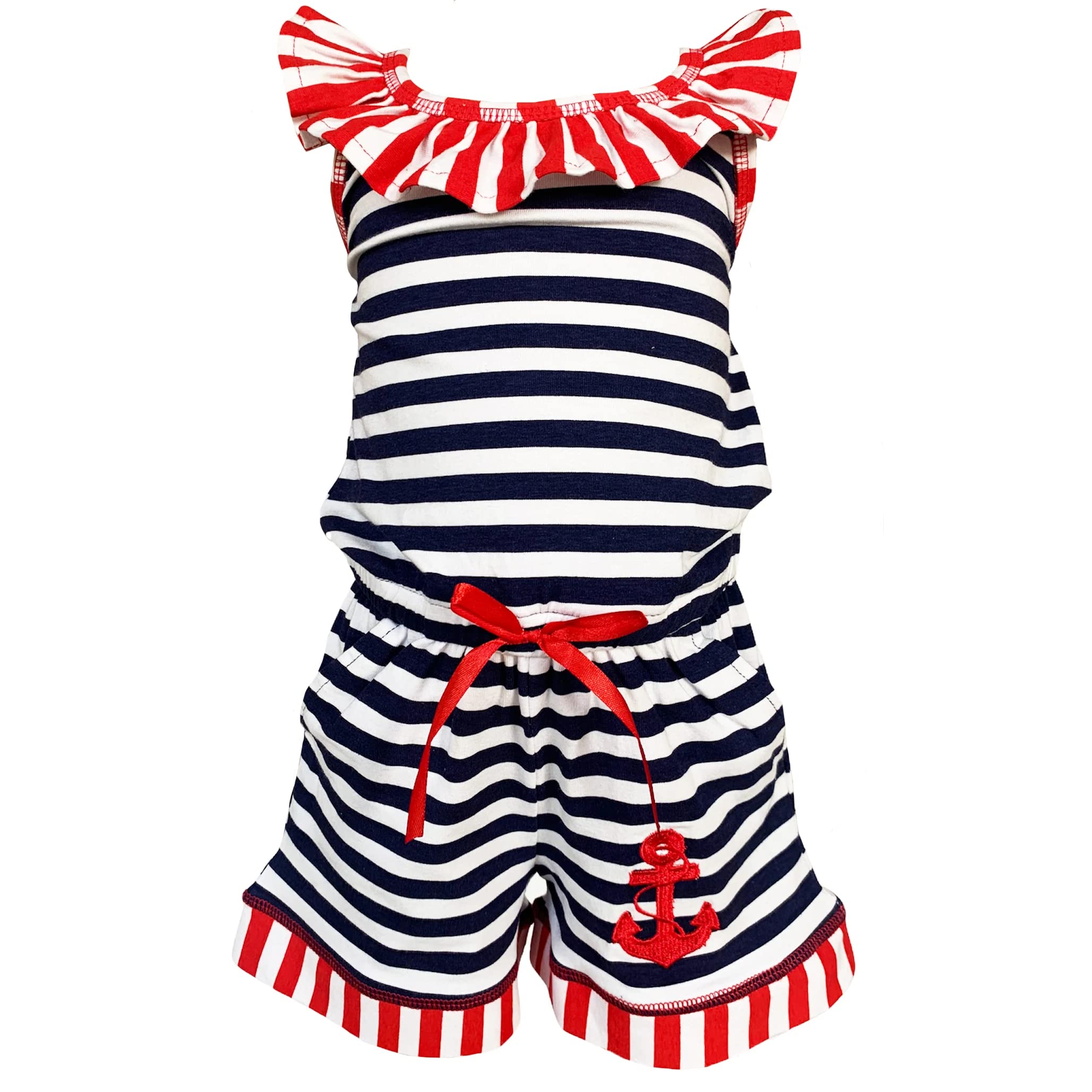 AnnLoren Little Big Girls Anchors Away Nautical Jumpsuit Summer Boutique Clothing