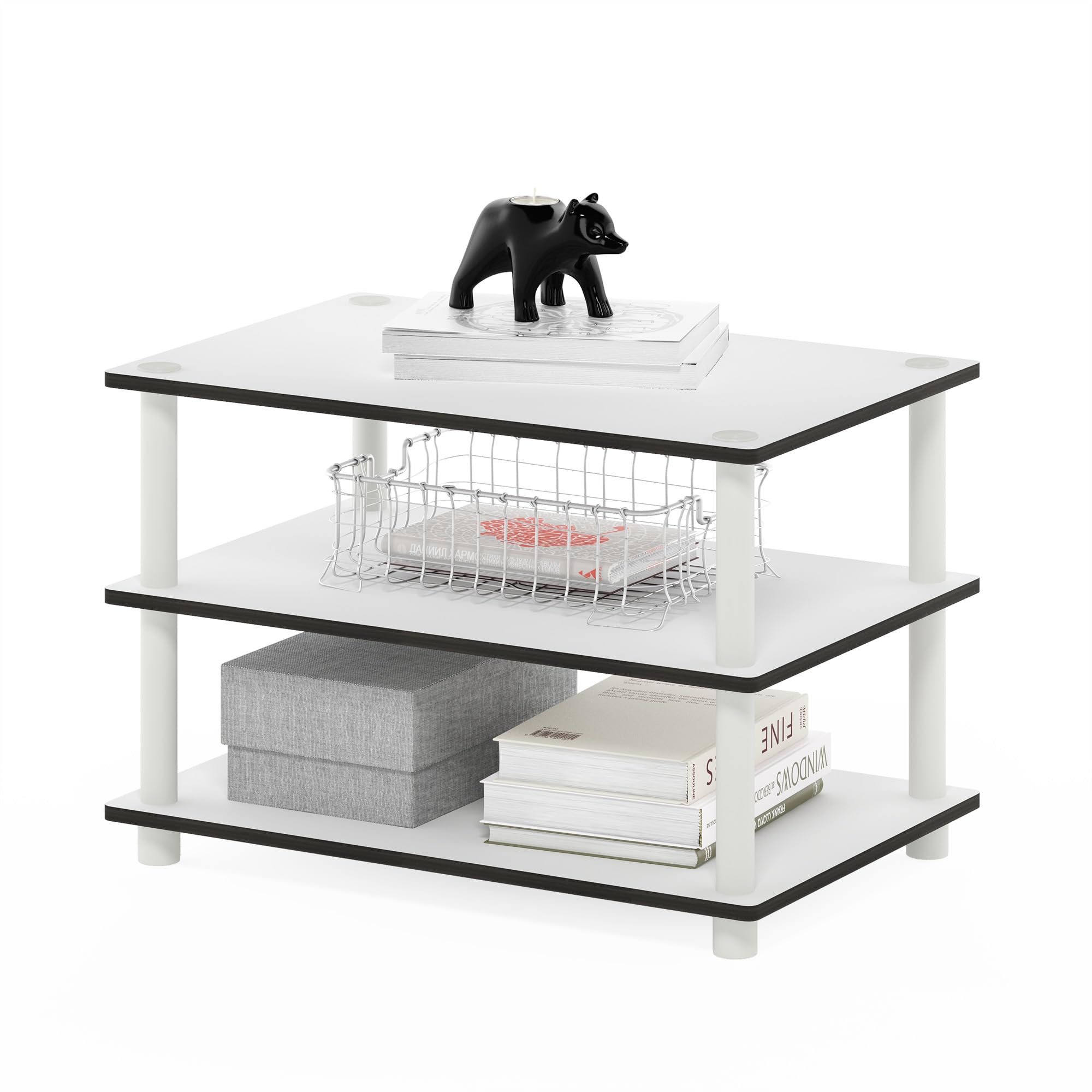Furinno 11173 Just 3-Tier No Tools Coffee Table, White w/White Tube