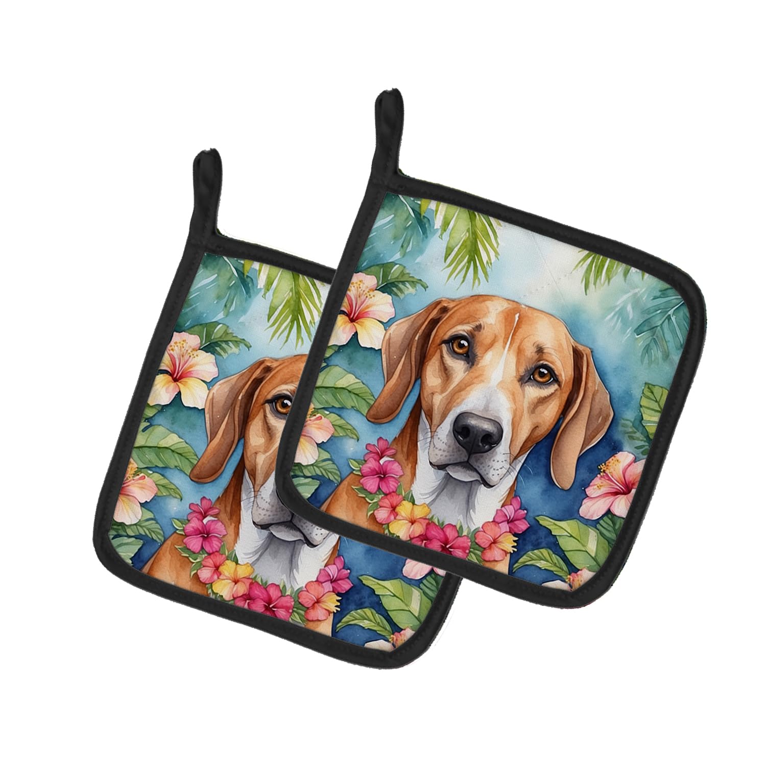 American Foxhound Luau Pair of Pot Holders